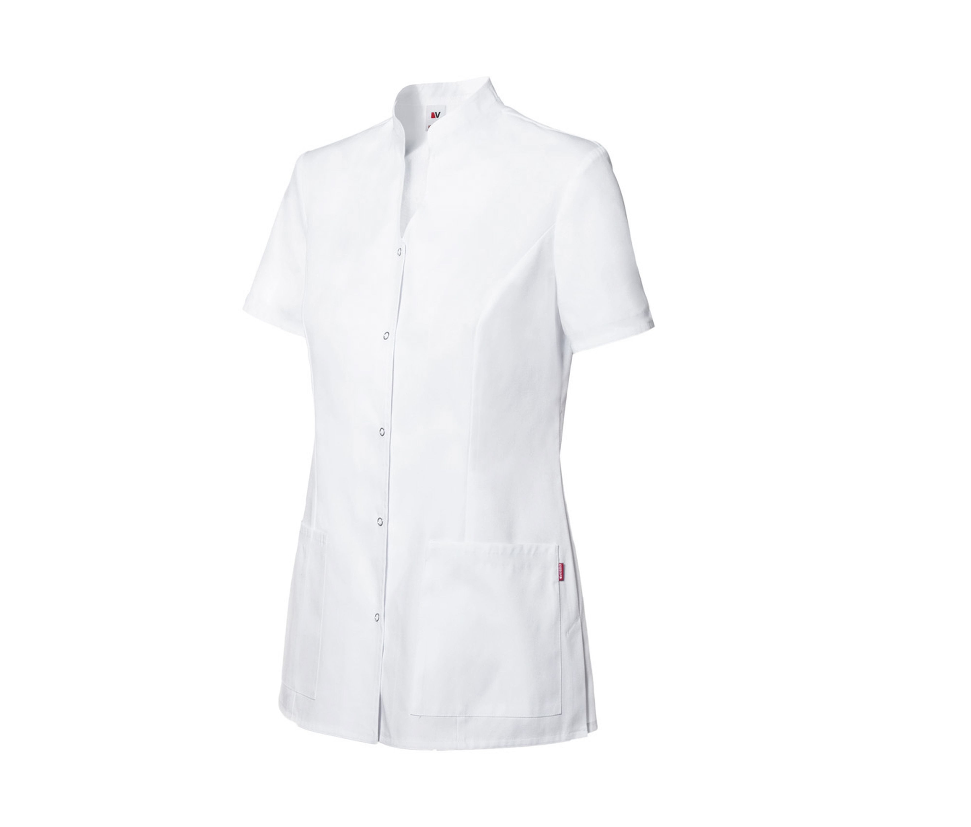Velilla Blusenjacke Damen Pflegekasack Kurzarm mit Mao-Kragen und Druckknöpfen