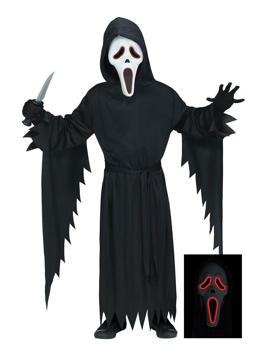 Fun World Kostüm Scream + LED Leuchtmaske - Halloween Kostüm Kinder