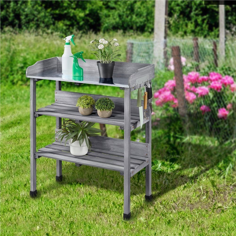 Yaheetech Pflanztisch 3-Schichtiger Pflanztisch mit verzinkter Arbeitsplatte, Outdoor wetterfest, Gärtnertisch 77 × 37 × 90 cm