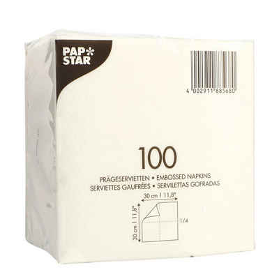 PAPSTAR Papierserviette 100 Servietten, 1-lagig 1/4-Falz 30 cm x 30 cm weiss, (100 St)