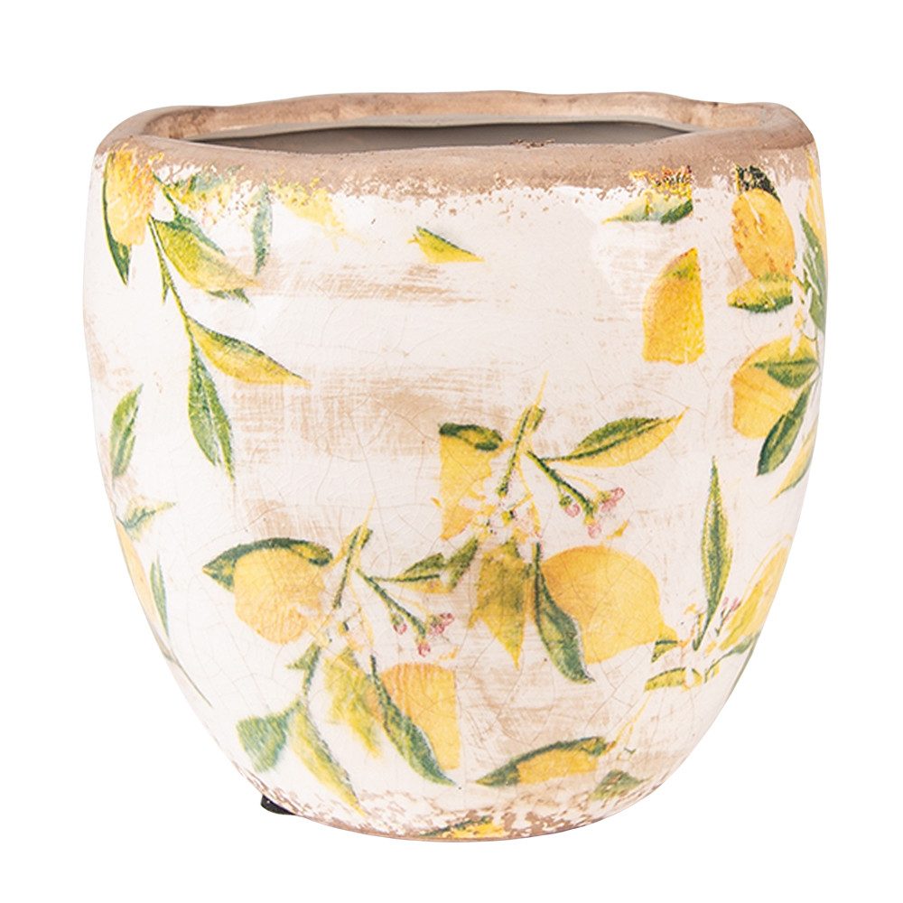 Clayre & Eef Blumentopf Clayre & Eef Blumentopf „Zitrone“ – Gelb, Rund, 18x17cm, Keramik