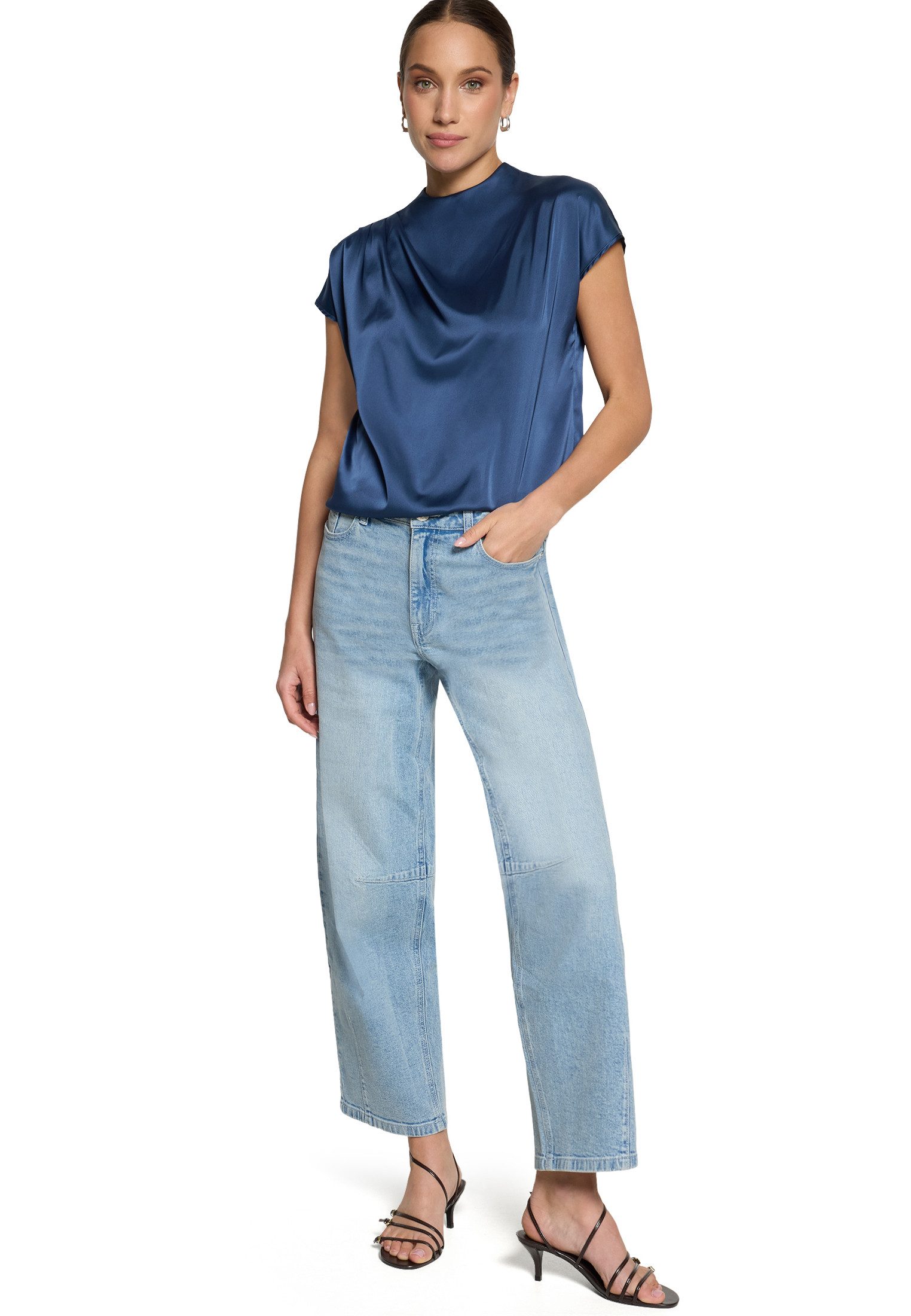 Zero Satinbluse Damen mit Kragen