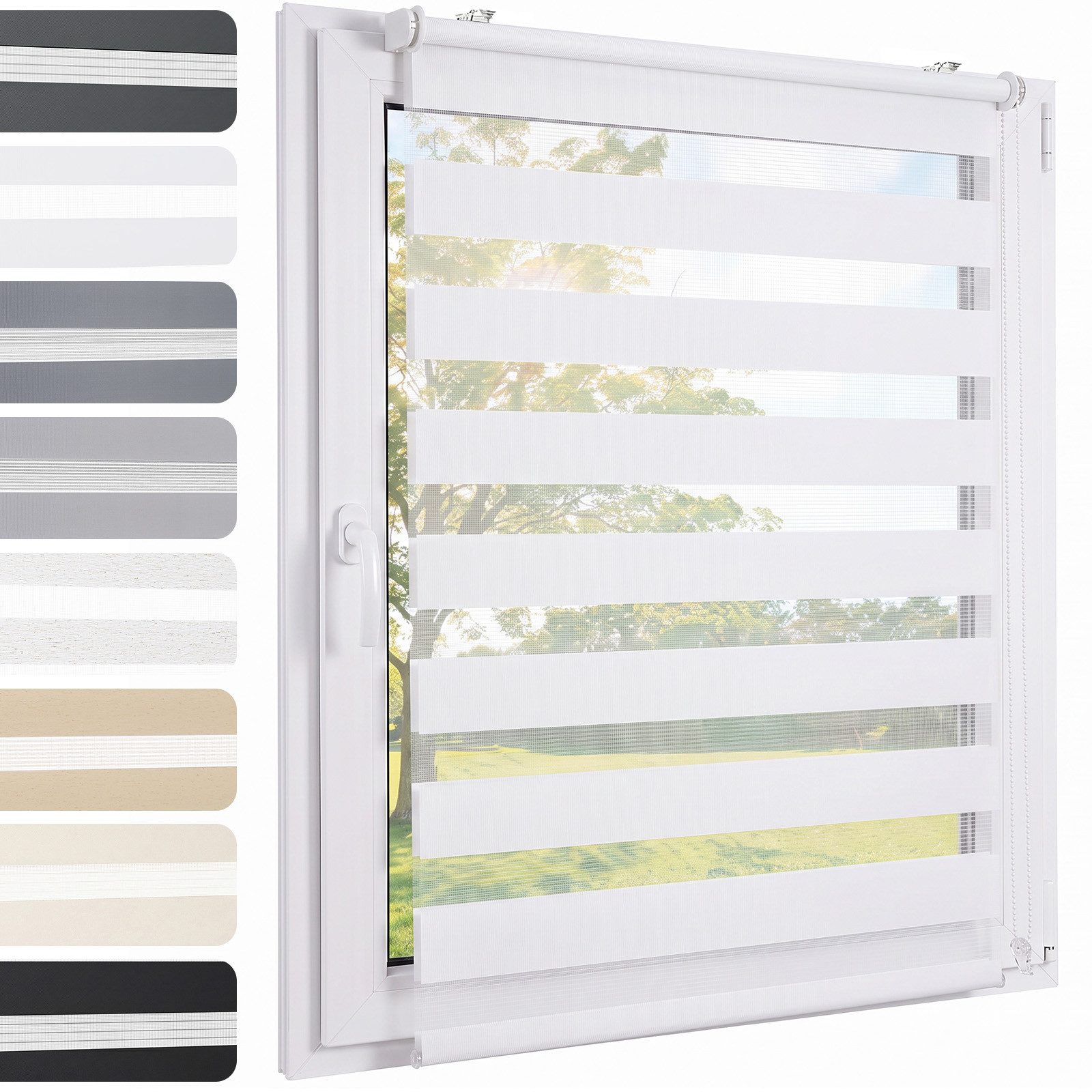 Doppelrollo Doppelrollo Rollos für Fenster ohne Bohren oder mit Bohren, Sekey, Klemmfix, für Fenster und Tür, freihängend mit Klemmträger, Seitenzugrollo