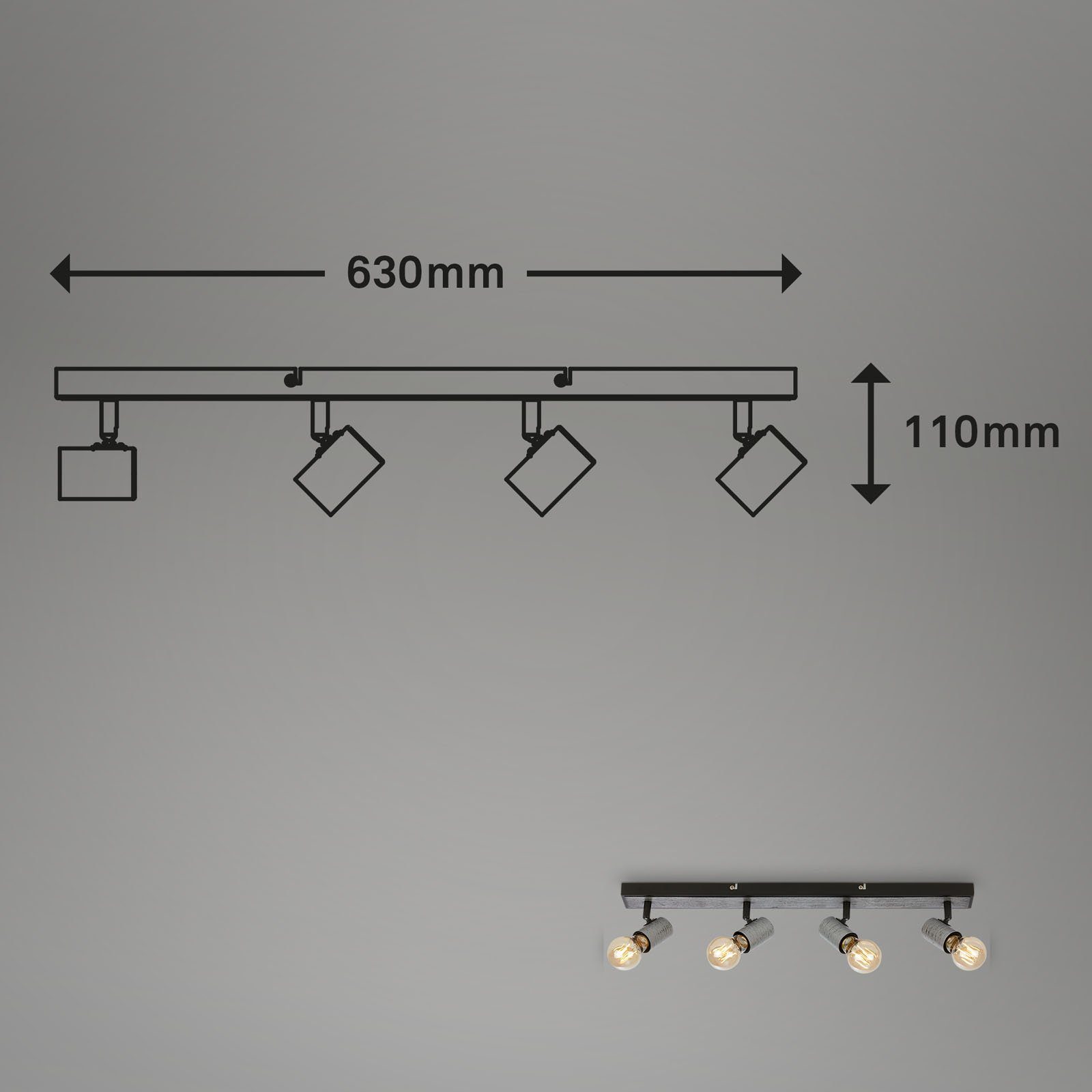 Briloner Leuchten x 2222-044, schwenkbar, Leuchtmittel, Wohnzimmer, antik-silber, 5 cm E27, 11 Deckenspots 4-flammig, x ohne 63