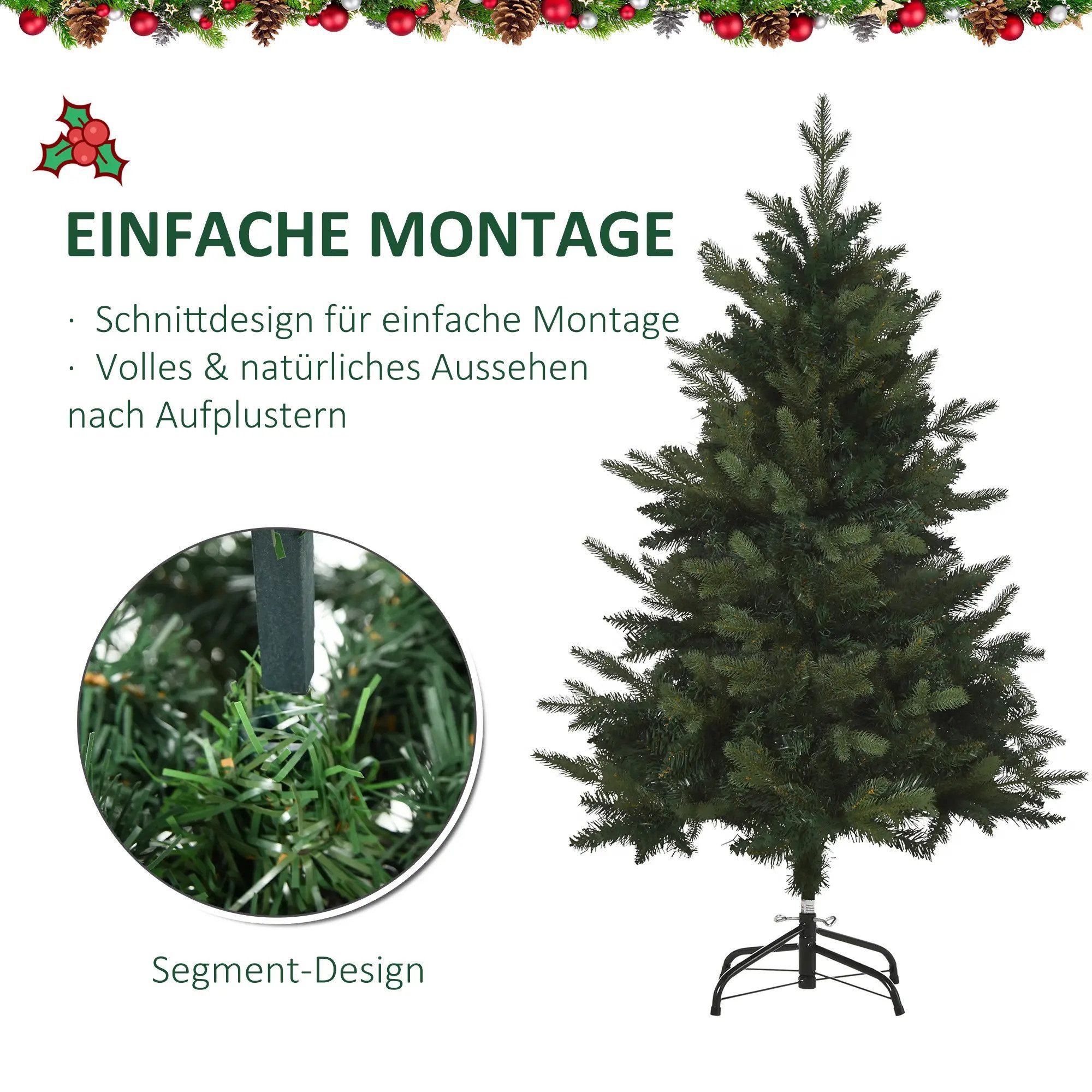 BlingBin Künstlicher Weihnachtsbaum Künstlicher Christbaum Weihnachtsdeko, Tanne, inkl. Ständer, Ø85 cm x 120 cm, Grün