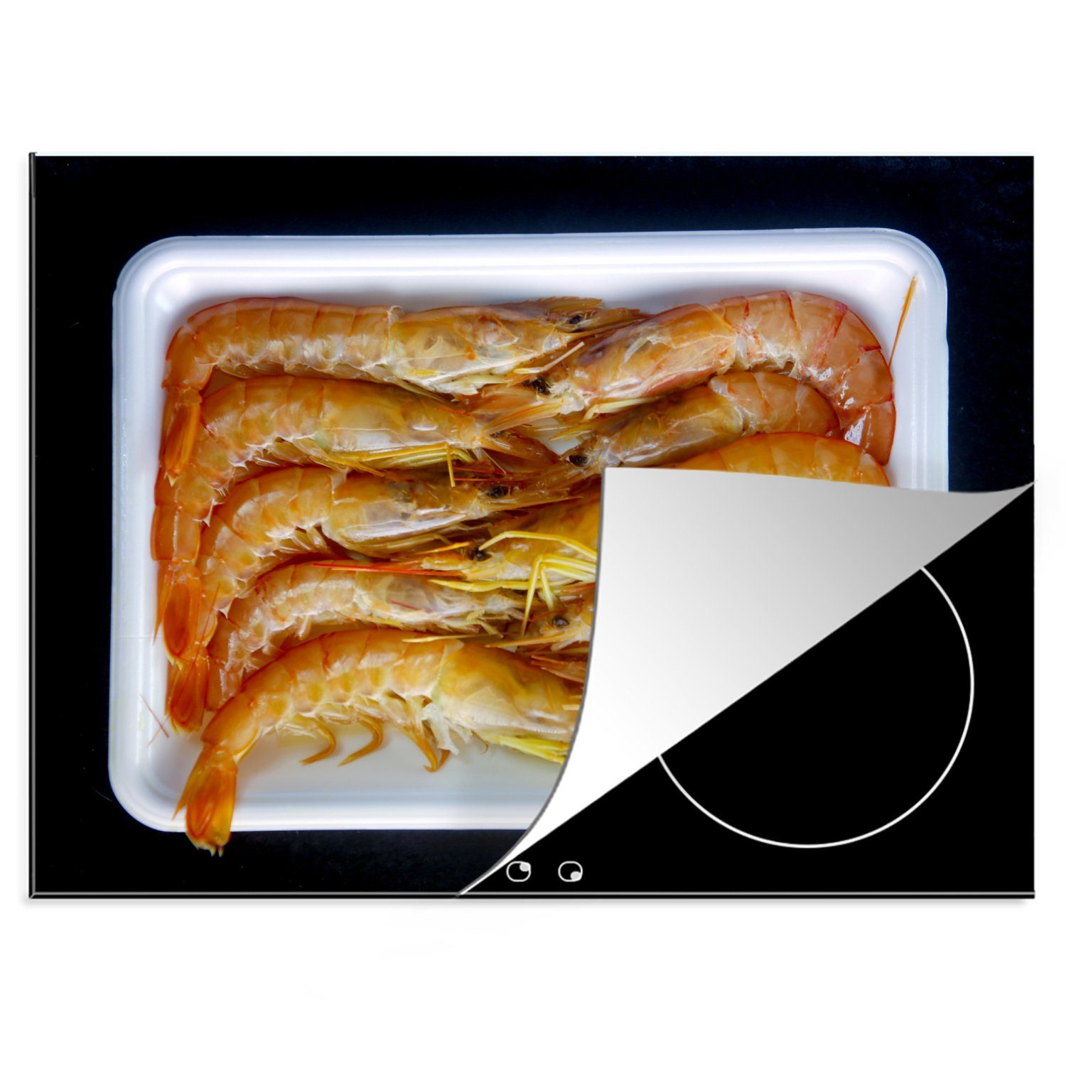 MuchoWow Herdblende-/Abdeckplatte Argentinische Mobile 70x52 Tablett, liegen cm, rohe tlg), weißen Shrimps Ceranfeldabdeckung Arbeitsfläche in (1 Vinyl, einem strukturiert nutzbar