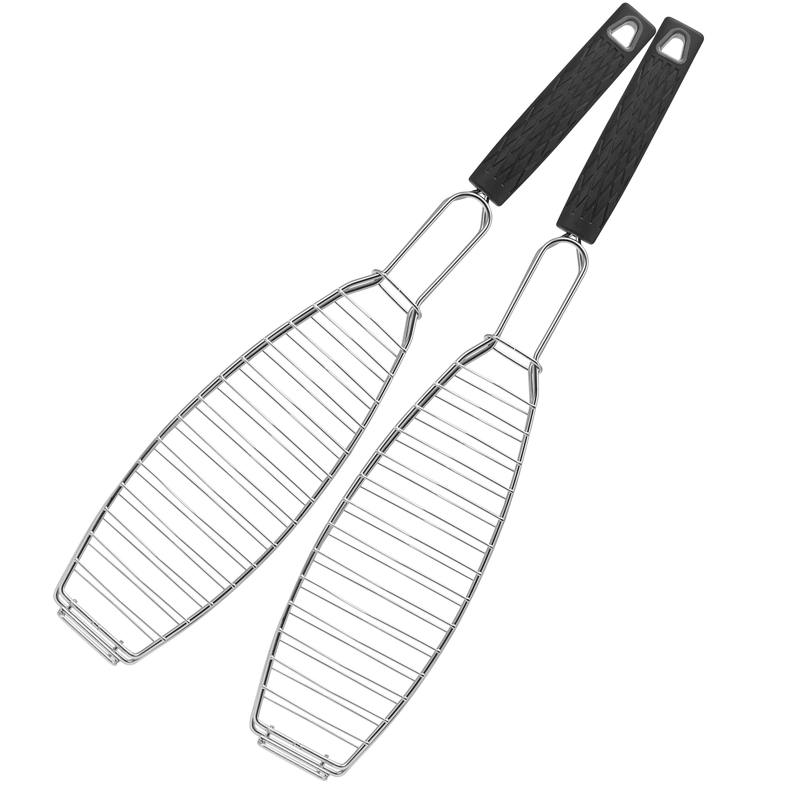 bremermann Grillguthalter Fisch-Grillhalter 2er Set Fischhalter, Fischgriller, Fischbräter, Edelstahl, Kunststoff, (2-St), für Fische bis ca. 30 cm Länge