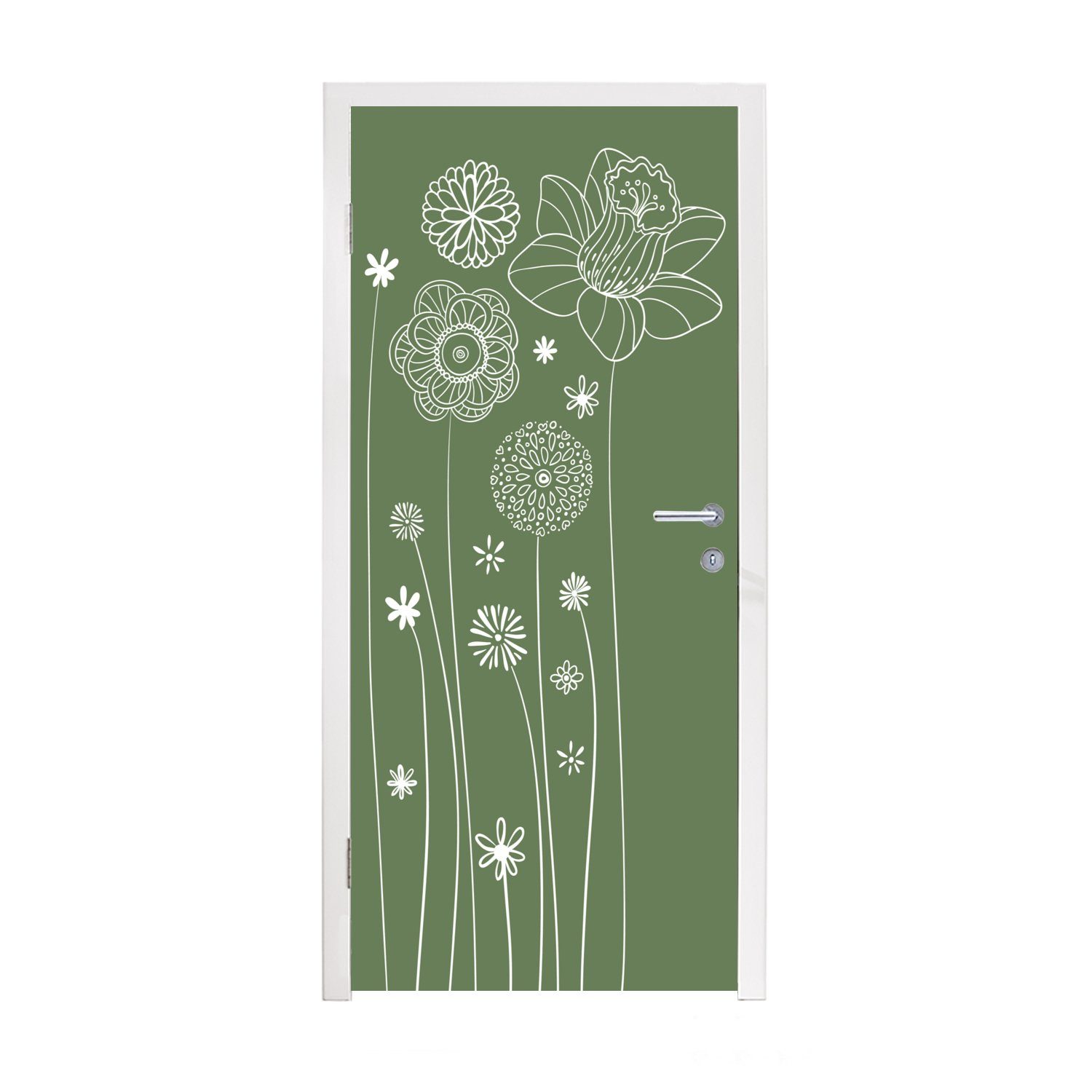Fototapete St), Türaufkleber, für bedruckt, 75x205 Türtapete Tür, Matt, Grün, in MuchoWow Blumenmusters cm eines Illustration (1