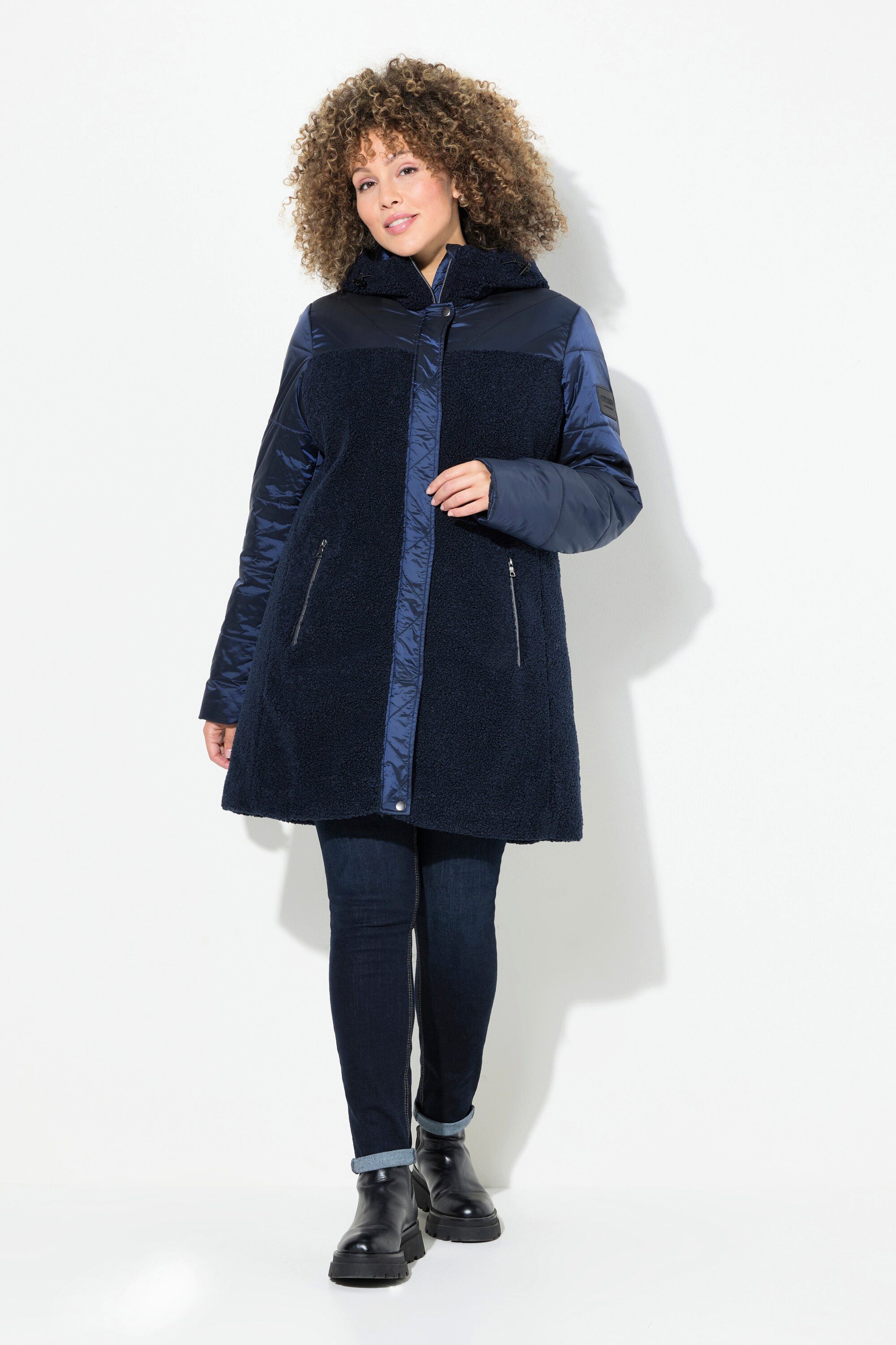 Ulla Popken Parka Jacke Stepp/Teddyfleece Kapuze Zipptaschen günstig online kaufen