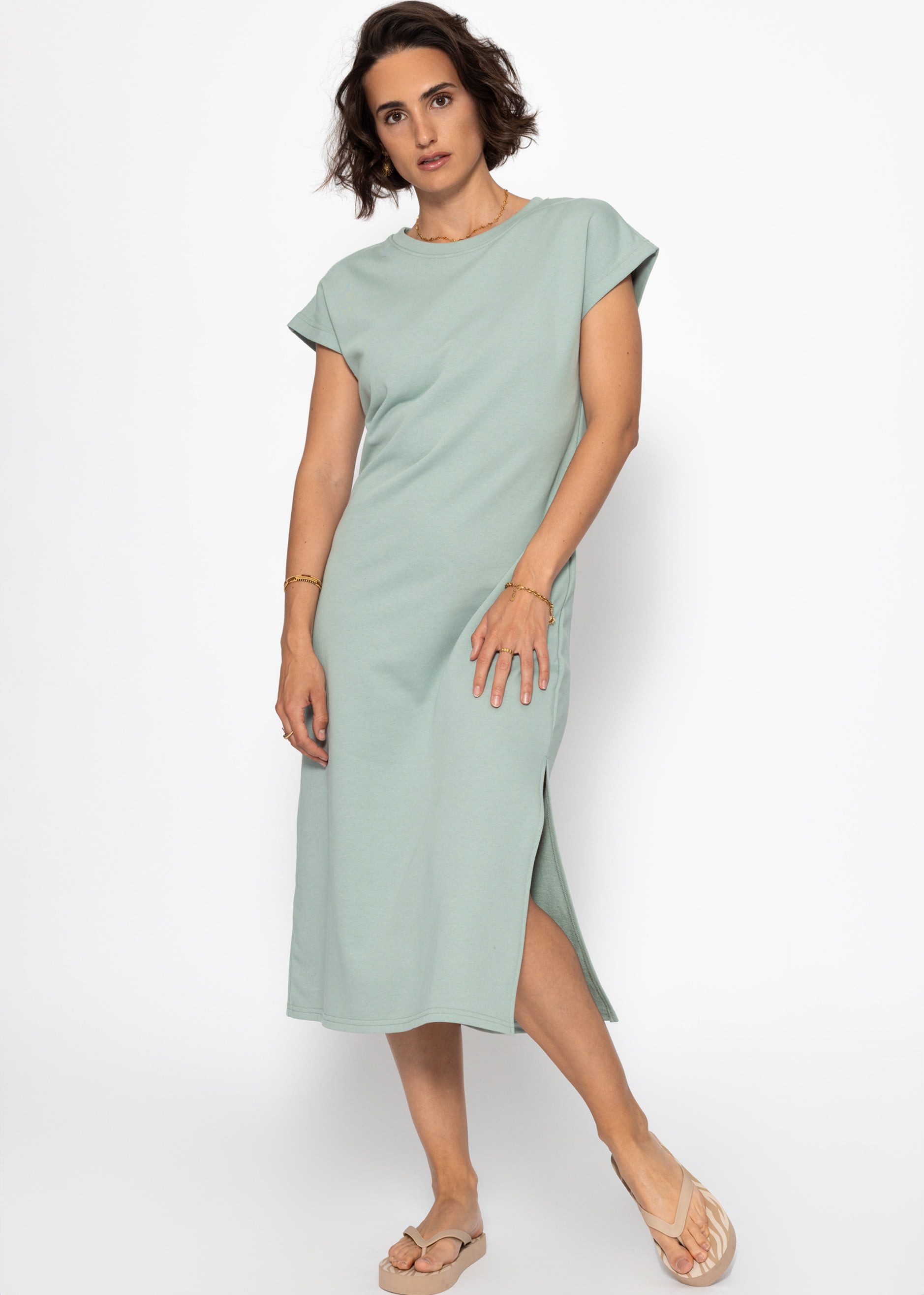 SASSYCLASSY Minikleid Kurzarm Sweatkleid Damen Midi mit Schlitz Shirtkleid günstig online kaufen