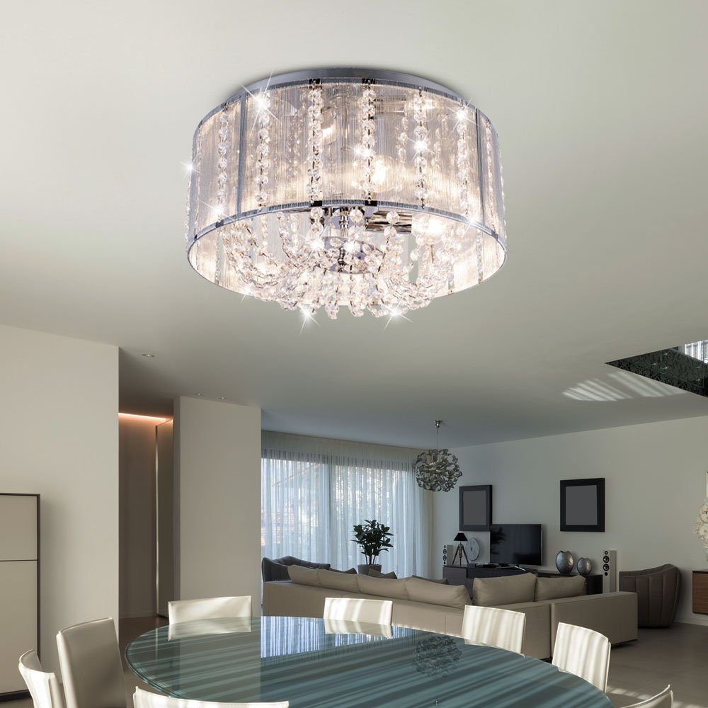 etc-shop Wohn Leuchtmittel Zimmer Decken Kristall rund inklusive, LED Deckenleuchte, Warmweiß, Chrom- Strahler Lampe