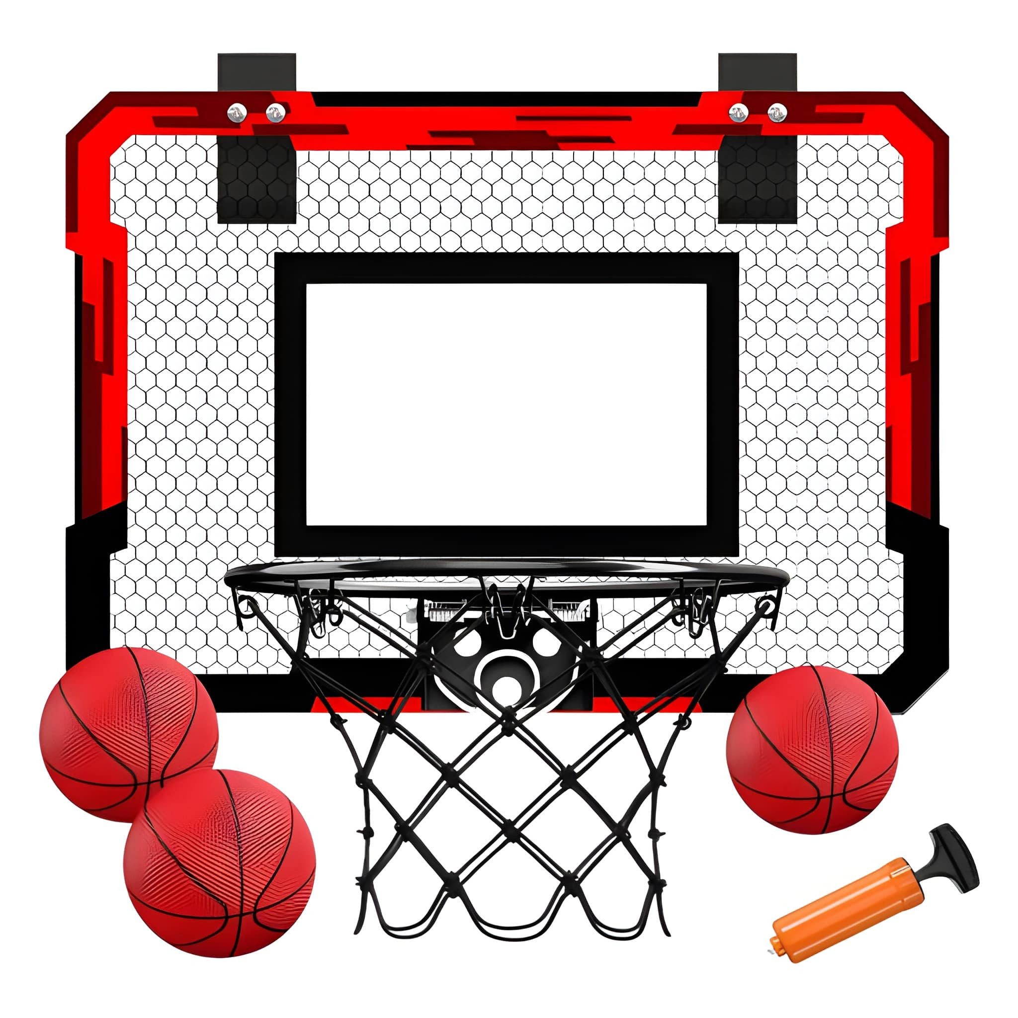 Athlix Basketballkorb Indoor Basketball Korb mit Zähler Wand Mini Klappbar, mit 3 Bällen, Stoßdämpfung, Türmontage mit Haken