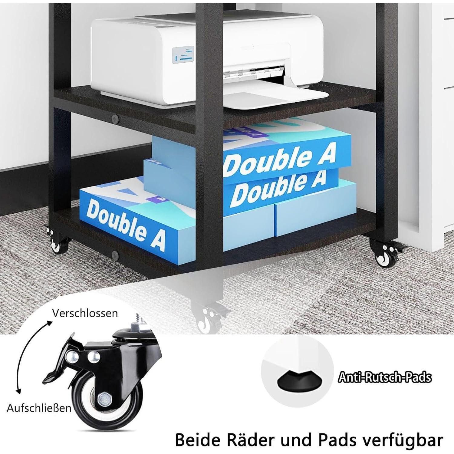 LuxusKollektion Druckertisch Druckertisch 3-Ebenen Universalrollen Schwarz 50x50x50cm