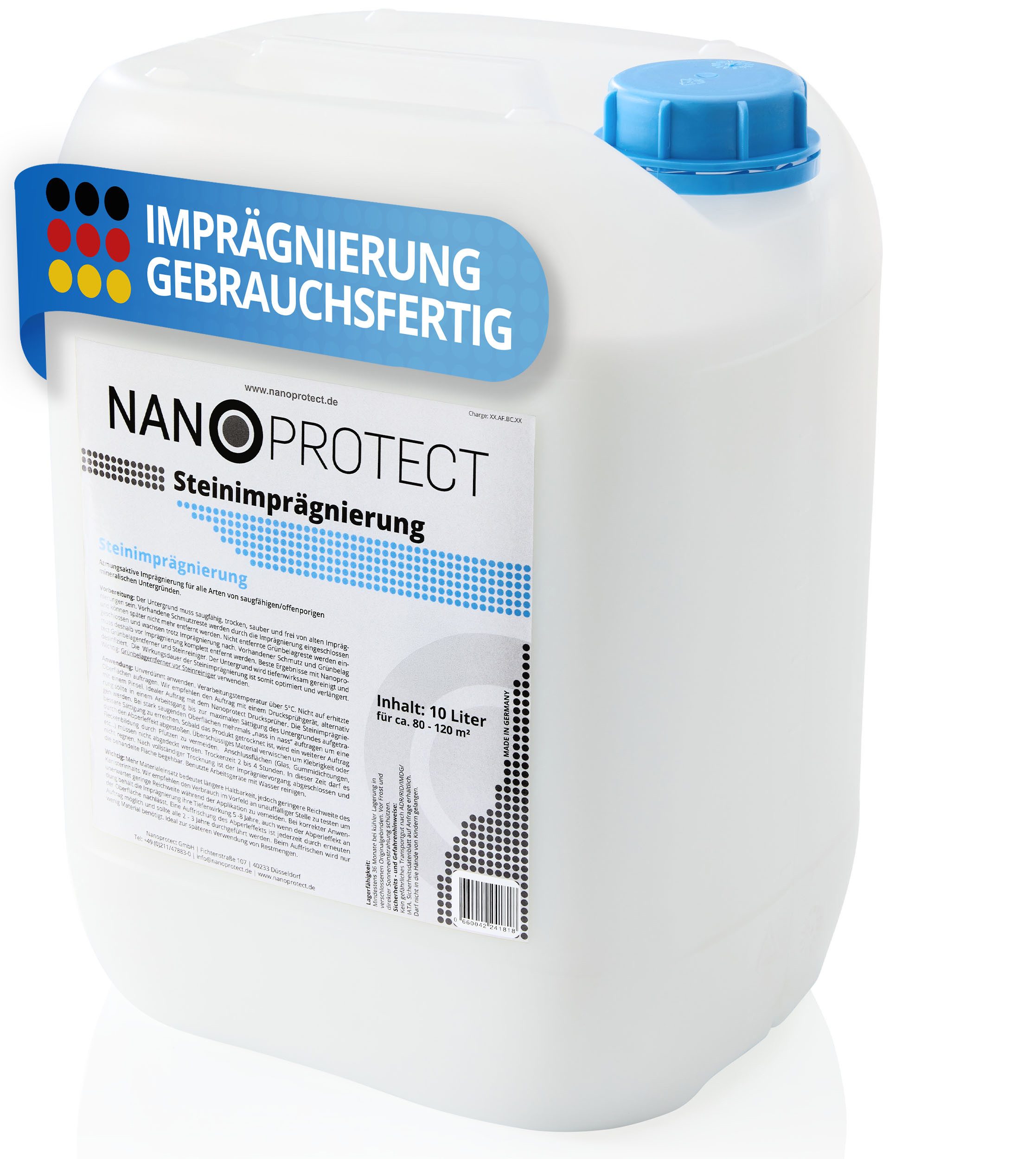 Nanoprotect Steinimprägnierung Naturstein-Imprägnierung (Steinimprägnierung für 80 - 120 qm), Unsichtbare Imprägnierung - Made in Germany