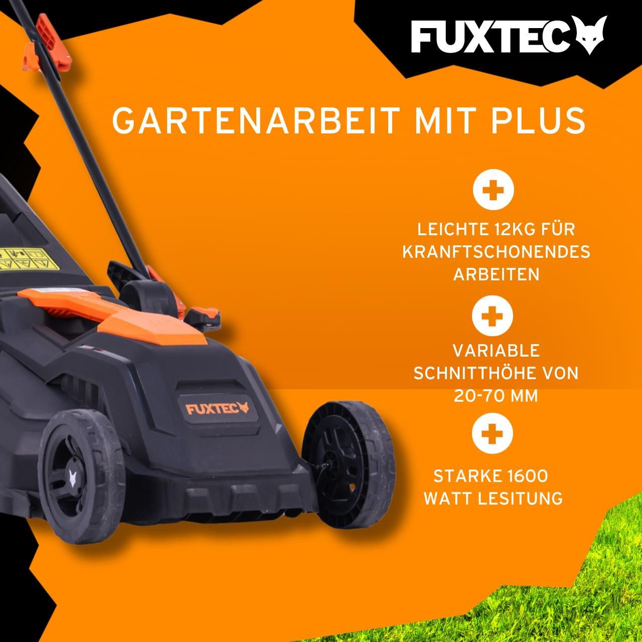 FUXTEC Elektrorasenmäher FX-RME38, 38 cm Schnittbreite, 38 cm Schnittbreite, 40 L Fangkorb, 220 V