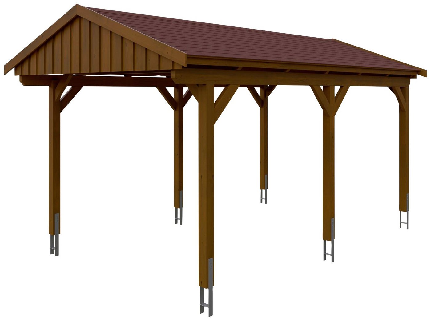 Thumbnail - Skanholz Einzelcarport Fichtelberg, BxT: 317x566 cm, 273 cm Einfahrtshöhe, mit roten Schindeln