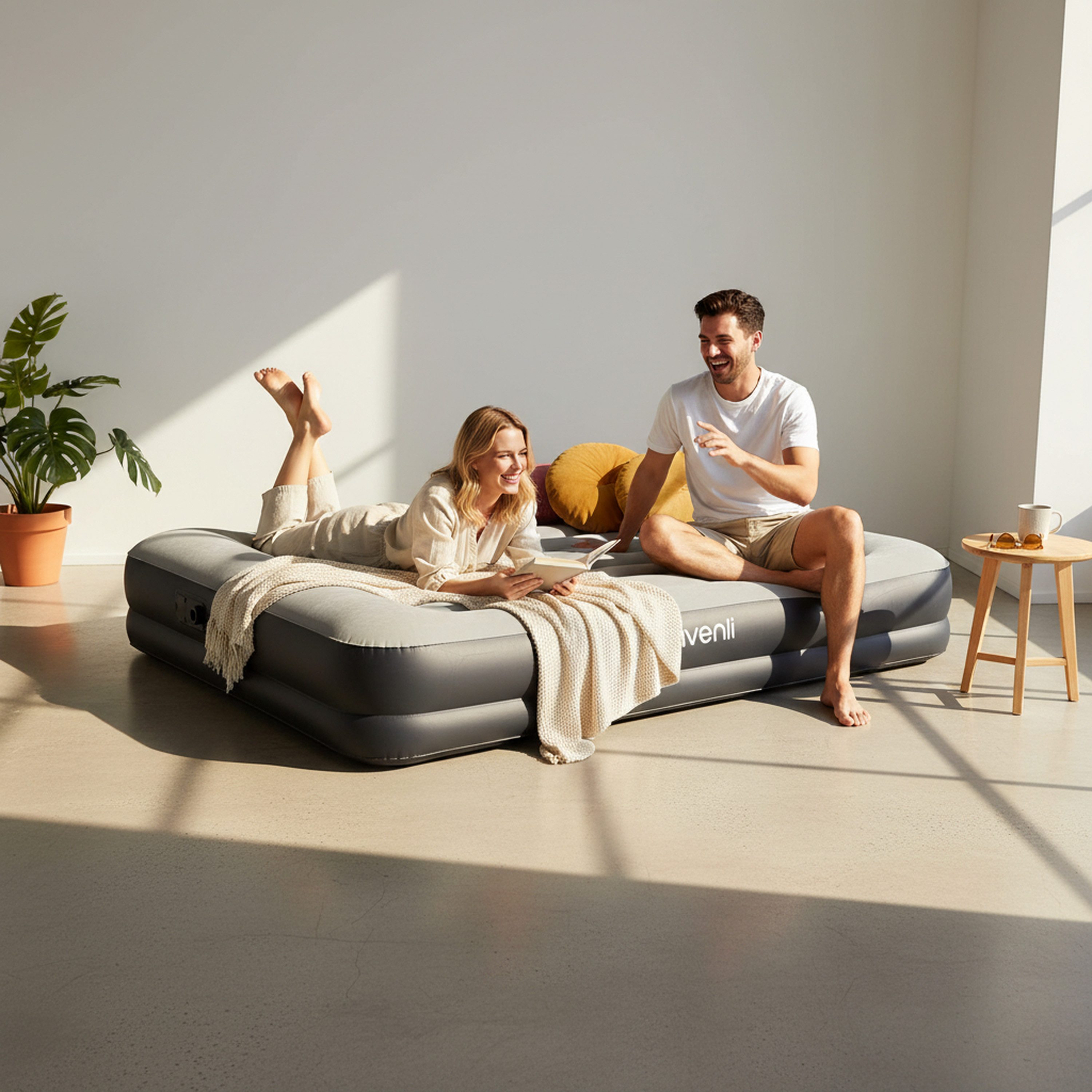 Avenli Luftbett Luftmatratze selbstaufblasend 2 Personen 203x152x36cm Queen-Size, (Gästebett Matratze mit integrierter Elektropumpe, 1-tlg., Reisebett elektrisch mit weicher beflockter Oberfläche), aufblasbar mit Pumpe und Tragetasche