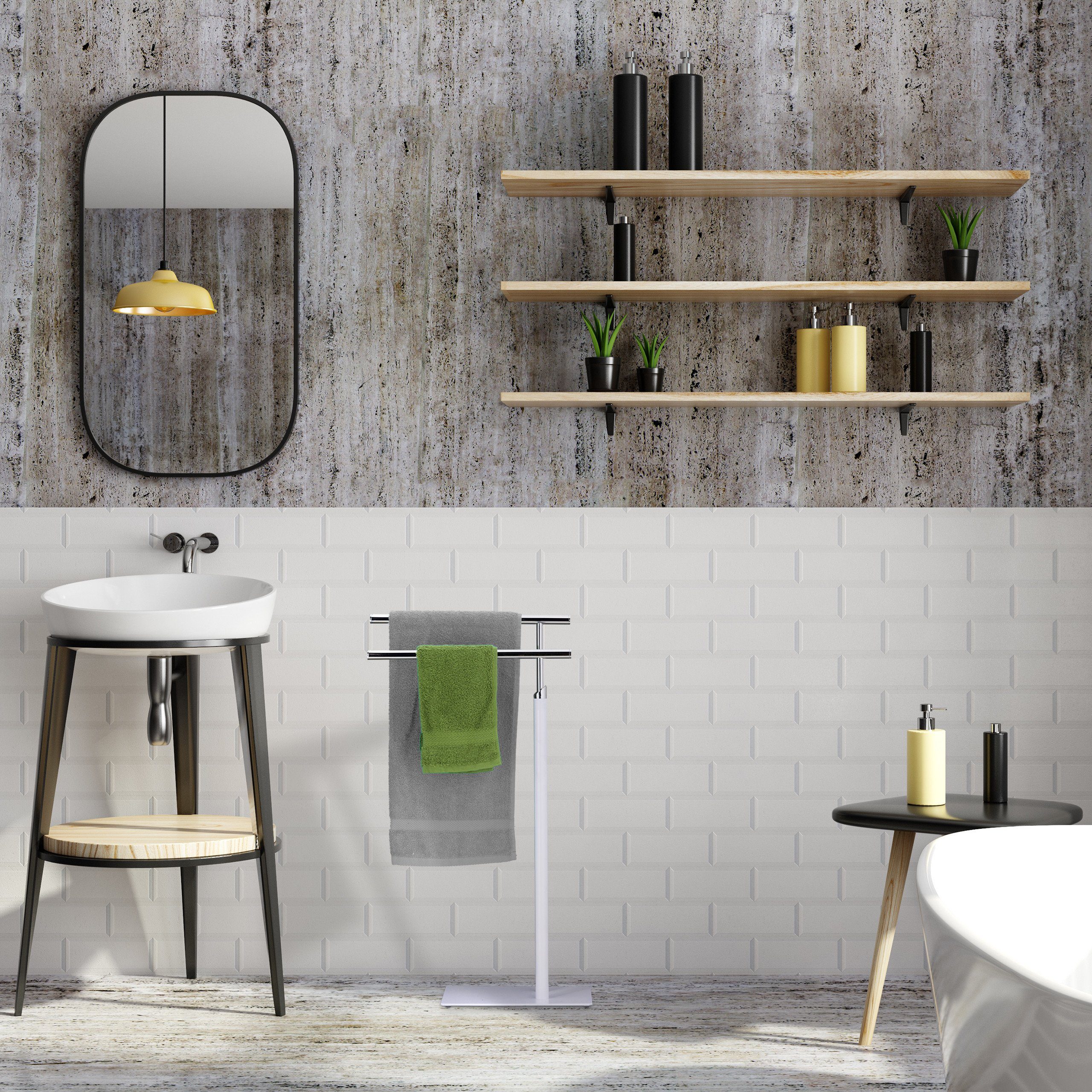 relaxdays Handtuchständer Stehender Handtuchhalter Weiß-Silber günstig online kaufen