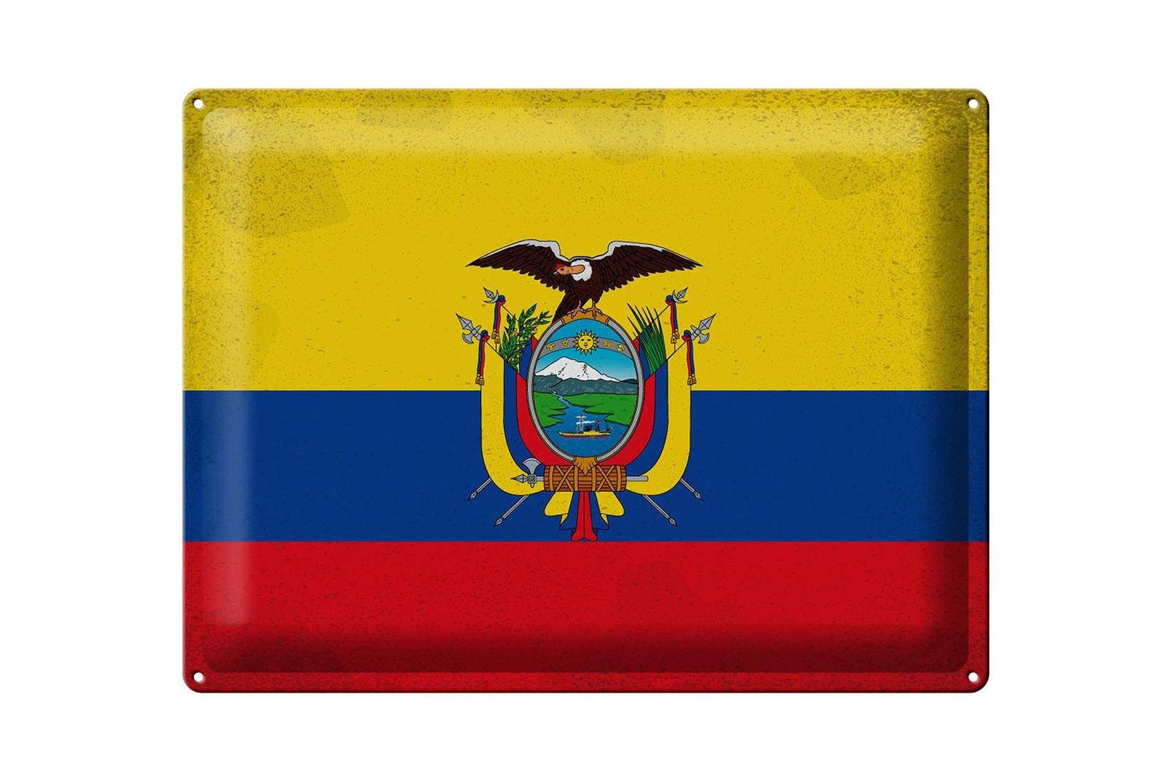 Metallschild Flagge Ecuador 40x30cm Flag of Ecuador Vintage