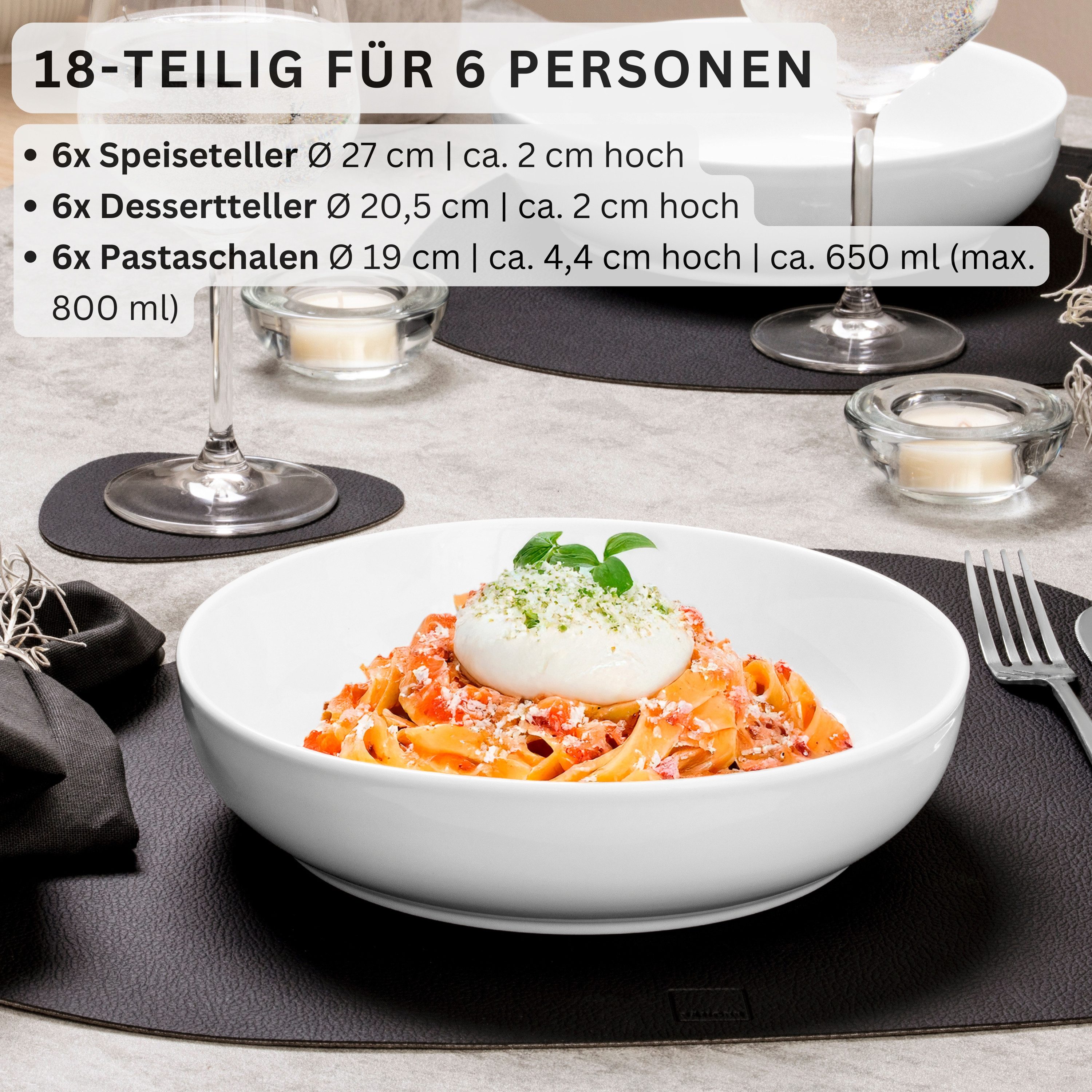 SÄNGER Tafelservice Marlo Geschirrset (18-tlg), 6 Personen, Porzellan, Weiß, Premium Collection
