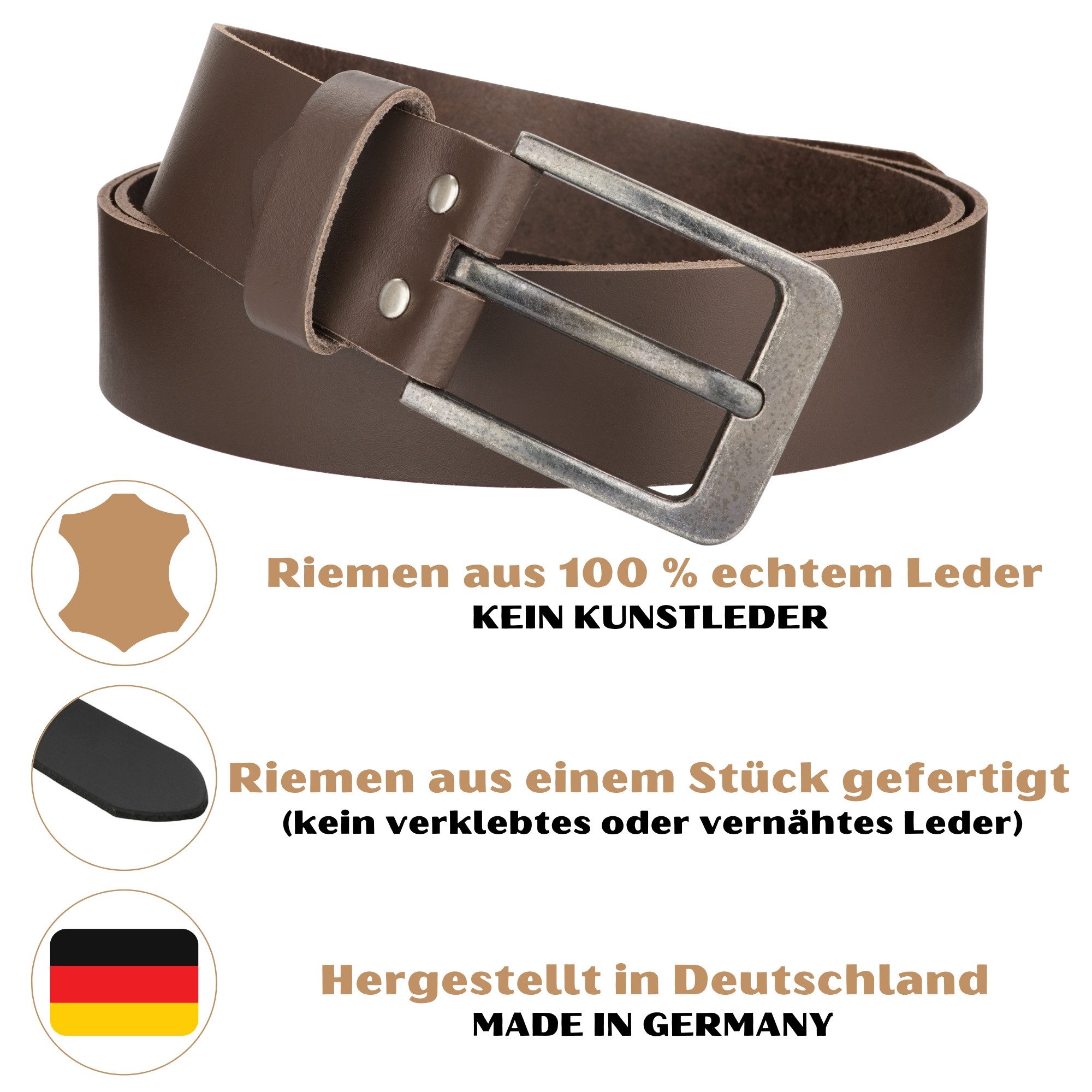Manza Ledergürtel Gürtel Ledergürtel 4cm breit Echt Leder Jeansgürtel Unisex Kürzbar
