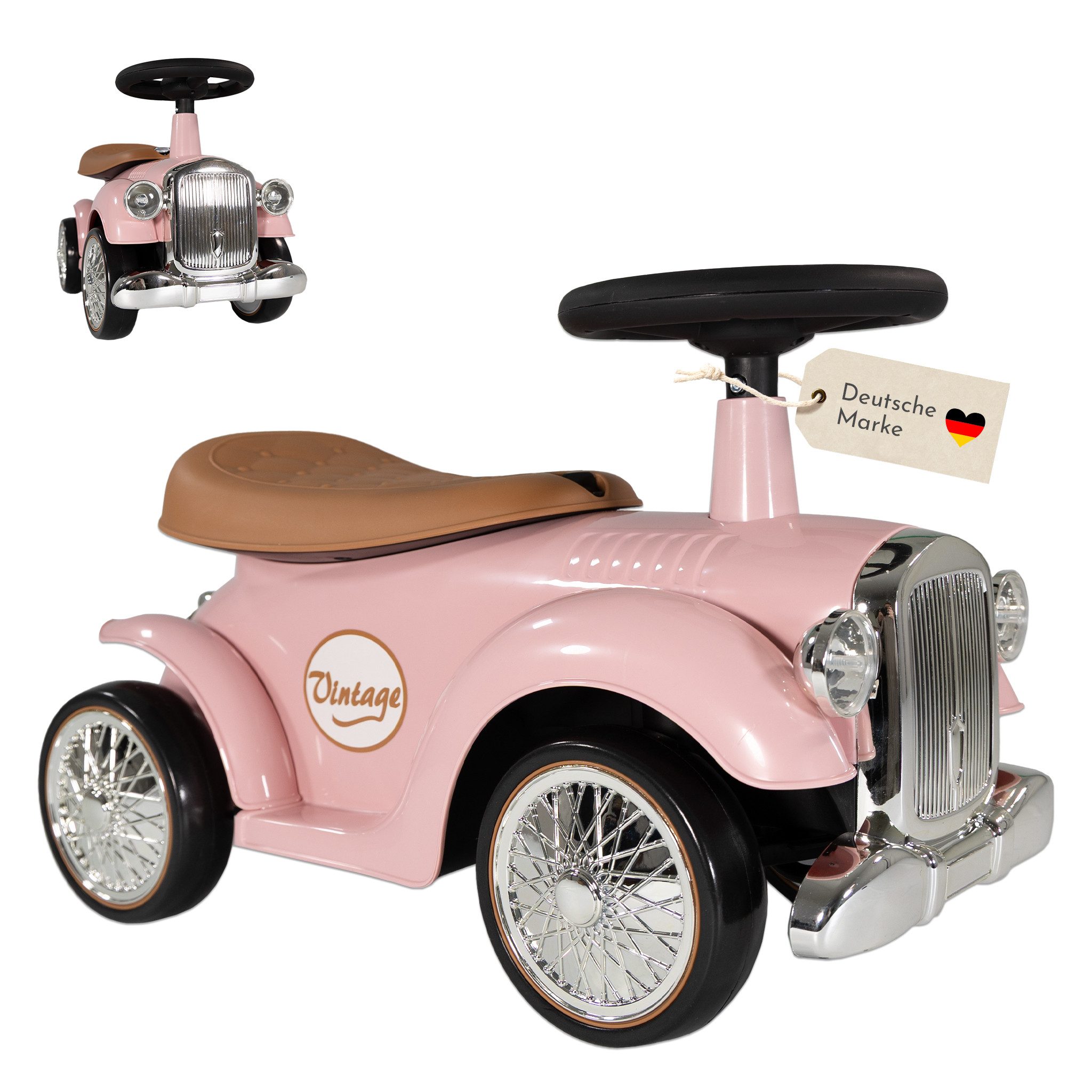 Lemodo Rutscherauto Rutschauto ab 1 Jahr, Kinderauto im Retrodesign, inkl. Stauraum unterhalb des Sitzes