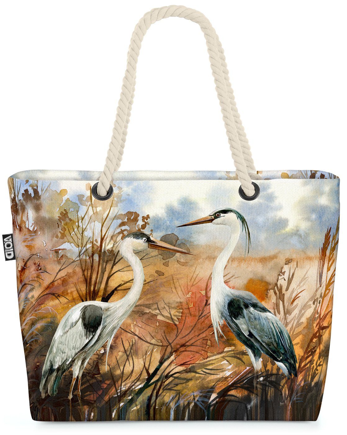 VOID Strandtasche (1-tlg), Kraniche Landschaft Beach Bag Vögel Teich Garten Kranich Natur Gemälde See