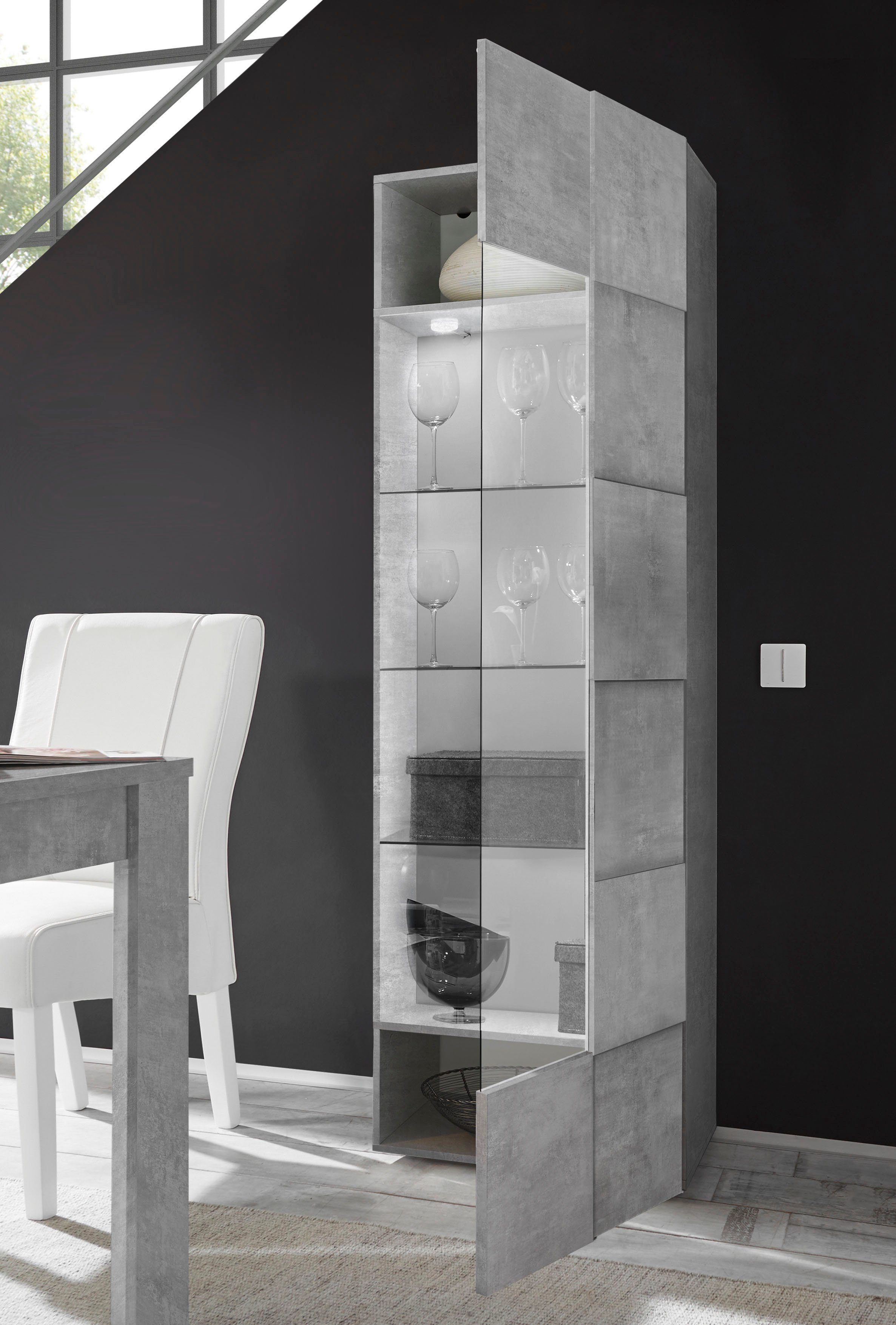 Home affaire Vitrine Dama Höhe 187 cm, Breite 60 cm, Stauraumvitrine mit 1 Tür, Standvitrine - Front in 3D-Optik, viel Stauraum, verschiedene Farben