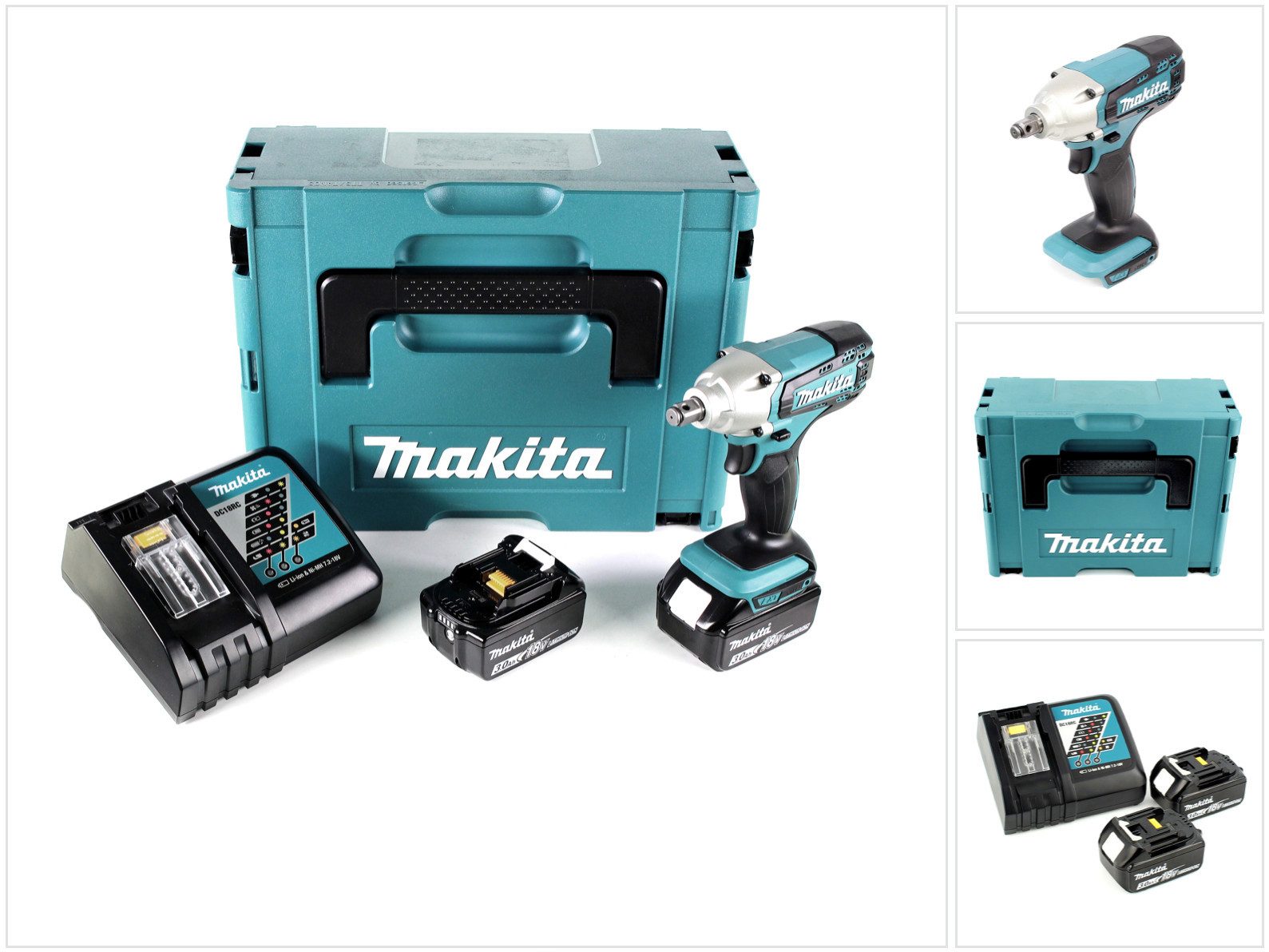 Makita Akku-Schlagschrauber DTW 190 RFJ 18V + 2x Akku 3,0Ah + Schnellladegerät + Makpac