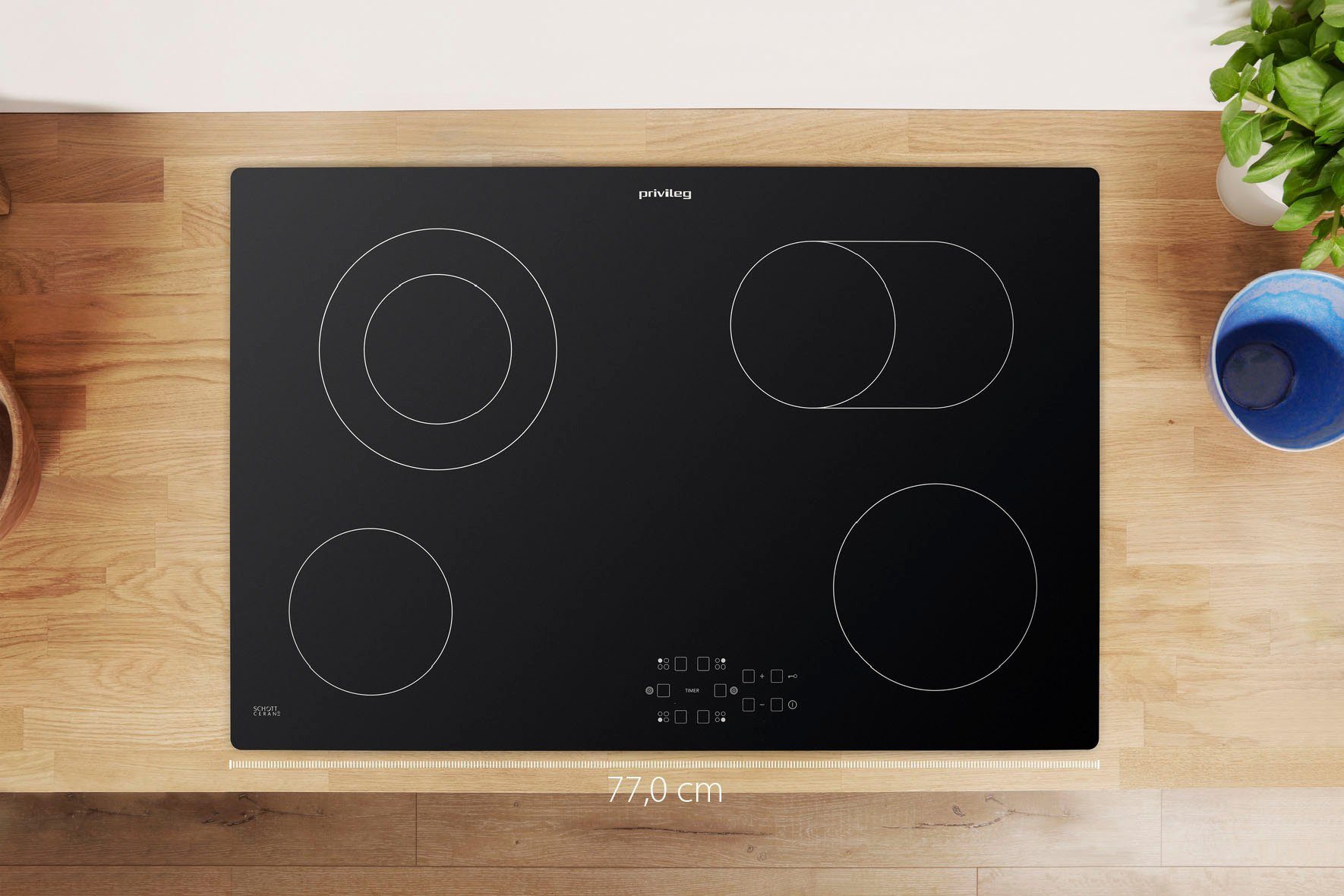 Privileg Elektro-Kochfeld PCTAC 7042 NE, Mehr Flexibilität: Bräterzone für extra großes Kochgeschirr