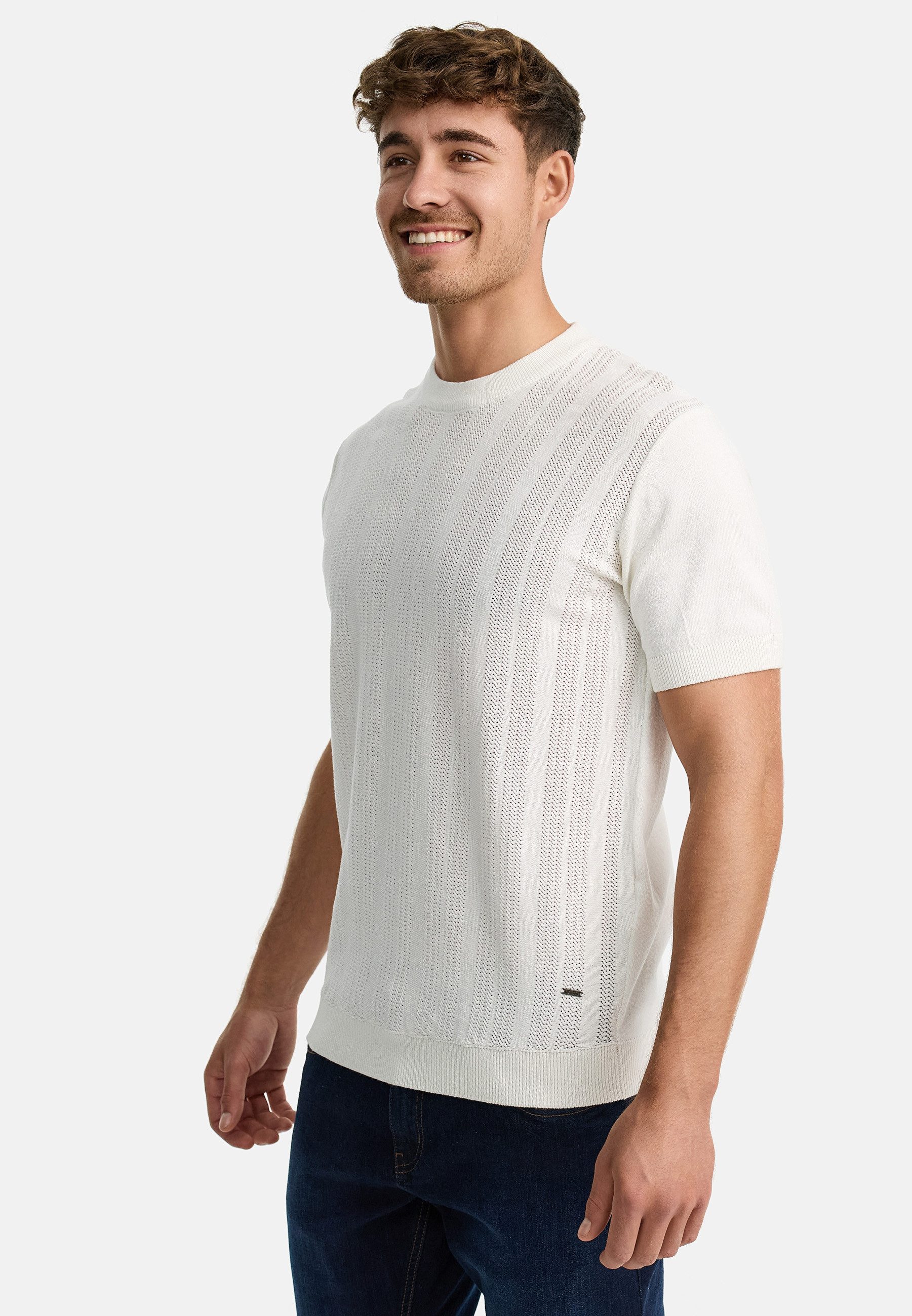 INDICODE T-Shirt Herren INVarson Shirt Tee Herrenshirt mit vertikalem Strickmuster für eine stilvolle Optik