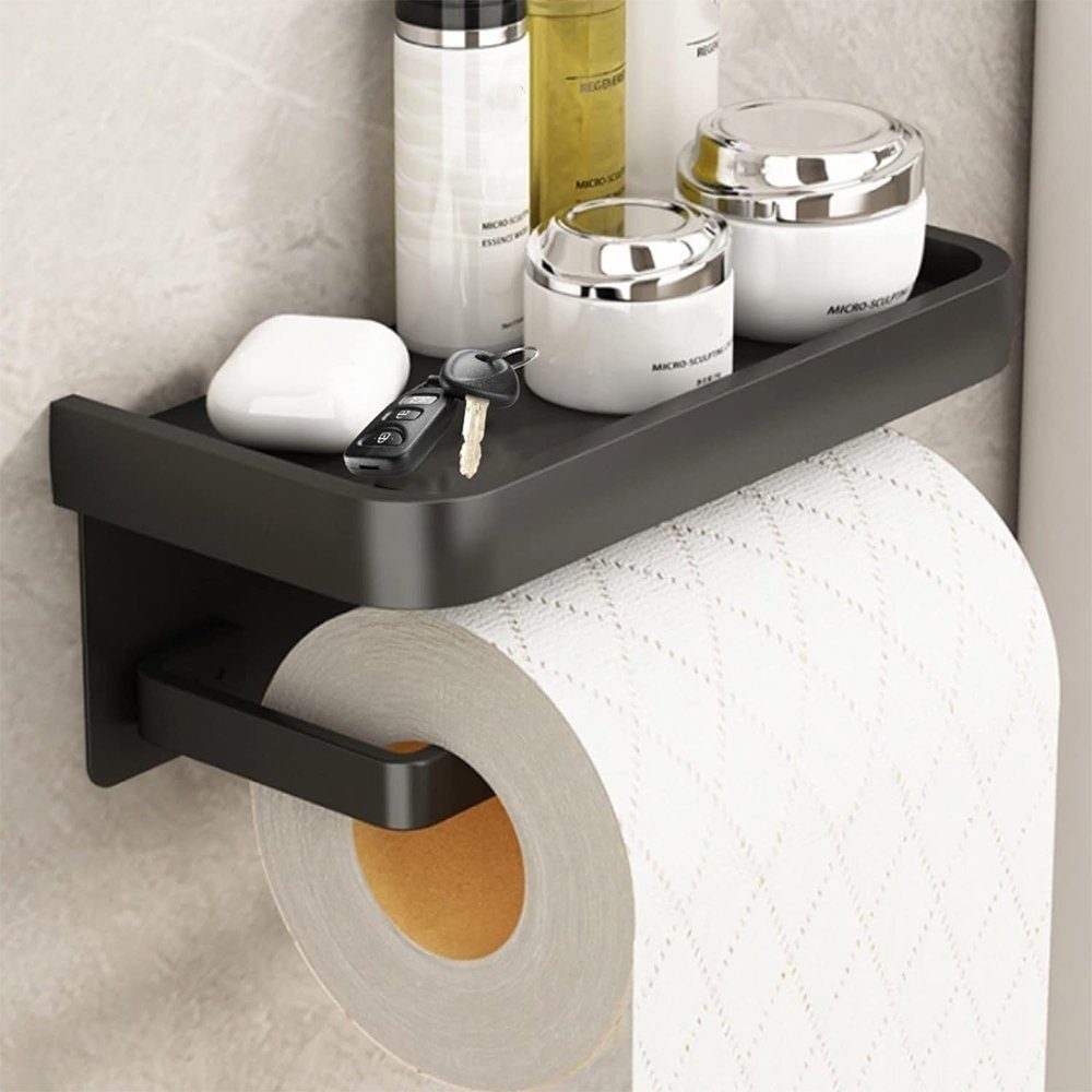 GLIESE Toilettenpapierhalter Ablage Bohren, mit Klopapierhalter Selbstklebend Ohne