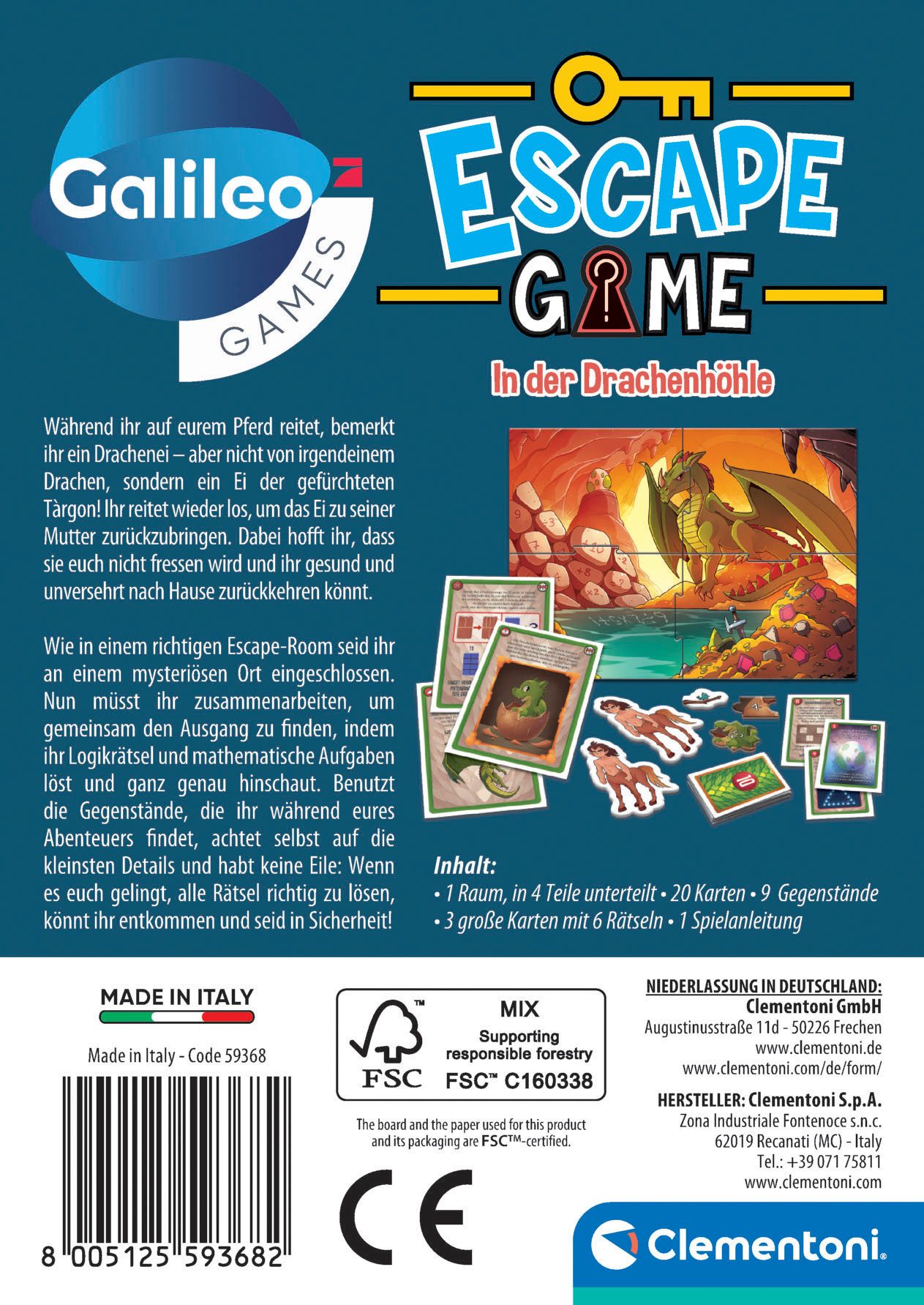 Clementoni® Spiel Galileo Games, Escape Games, In der Drachenhöhle, Made in Europe