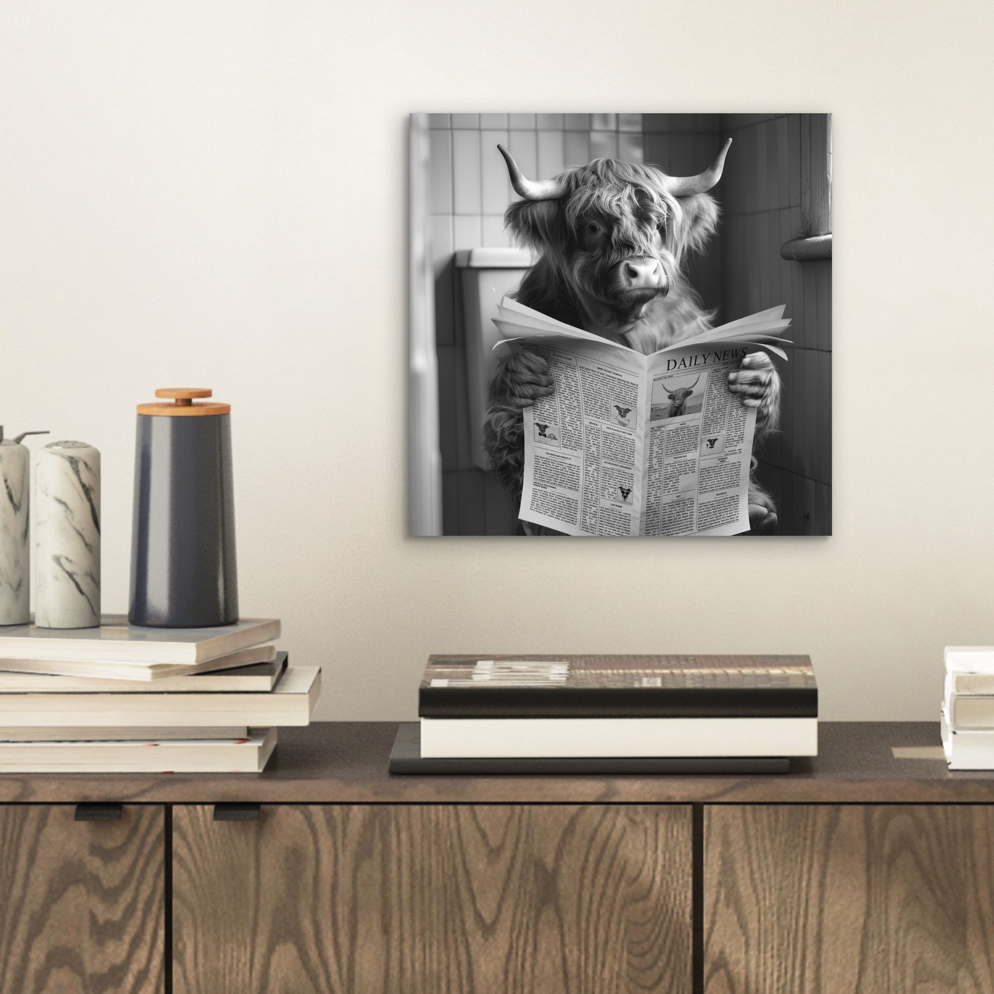 MuchoWow Metallbild Schottischer Highlander - Kuh - Zeitung - WC - Schwarz- günstig online kaufen