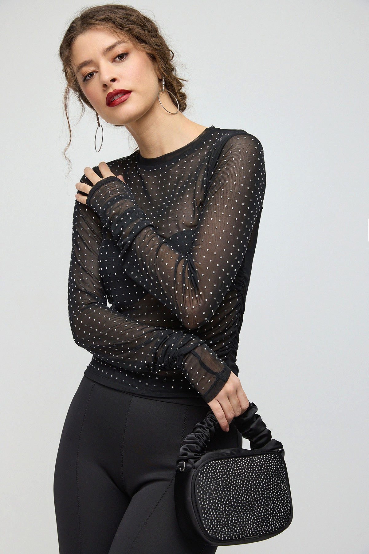 No Matter What Blusentop Steinverzierte Durchsichtige Stoffbluse günstig online kaufen