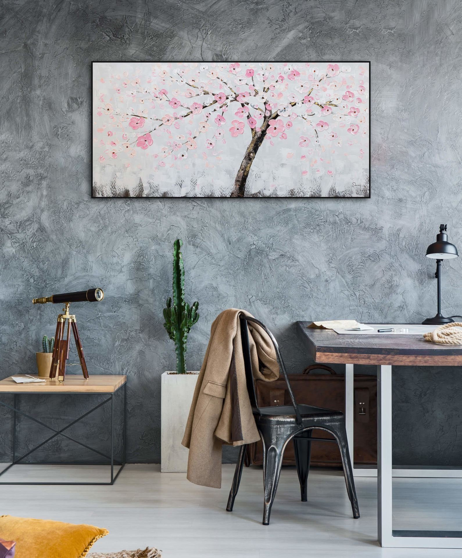 KUNSTLOFT Gemälde Kirschblütentraum 123x63 Leinwandbild 100% HANDGEMALT Wohnzimmer cm, Wandbild