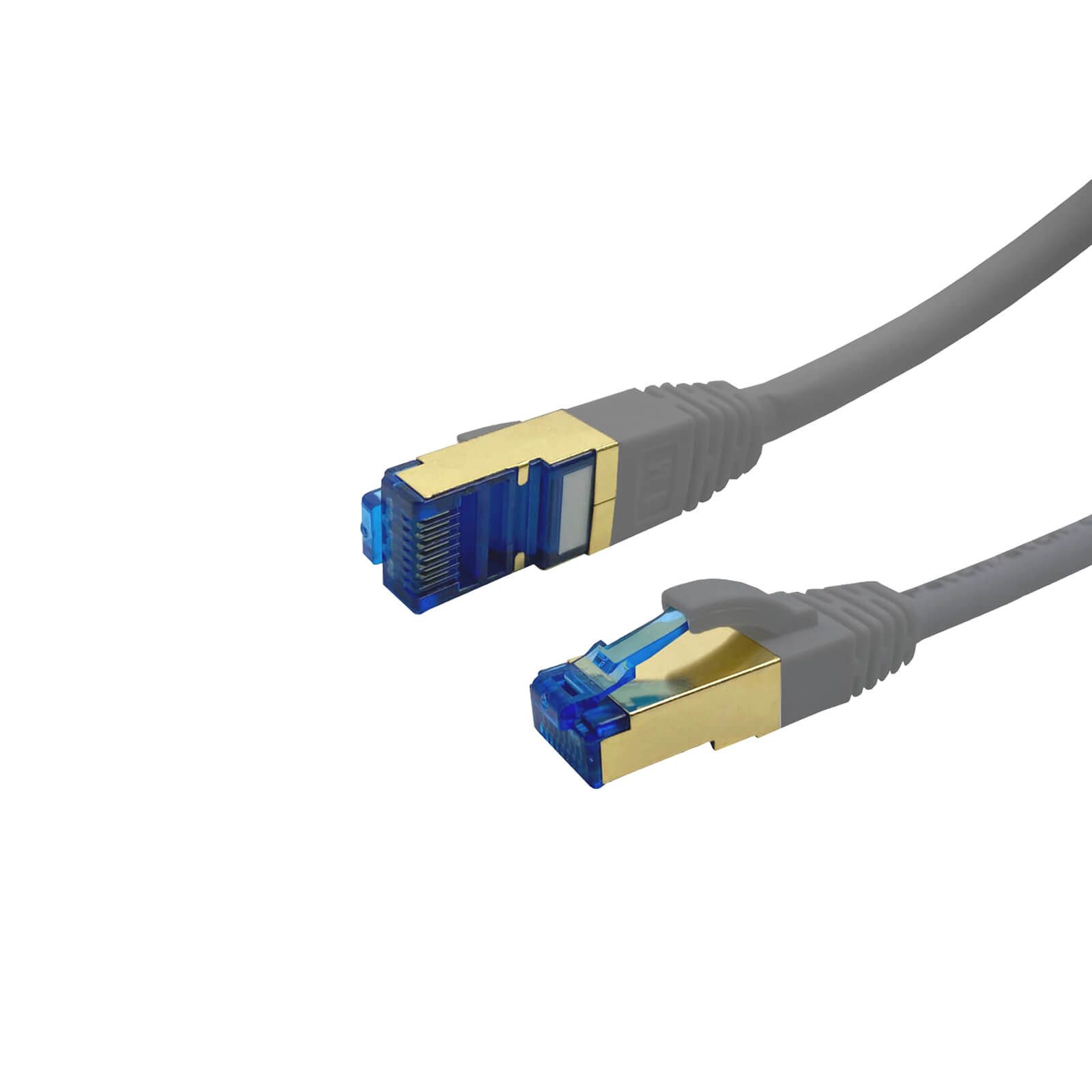 ProfiPatch CAT 7 Patchkabel Ethernet RJ45 Netzwerkkabel Rohkabel LAN-Kabel, RJ45, (25 cm), vergoldet, halogenfrei, grau