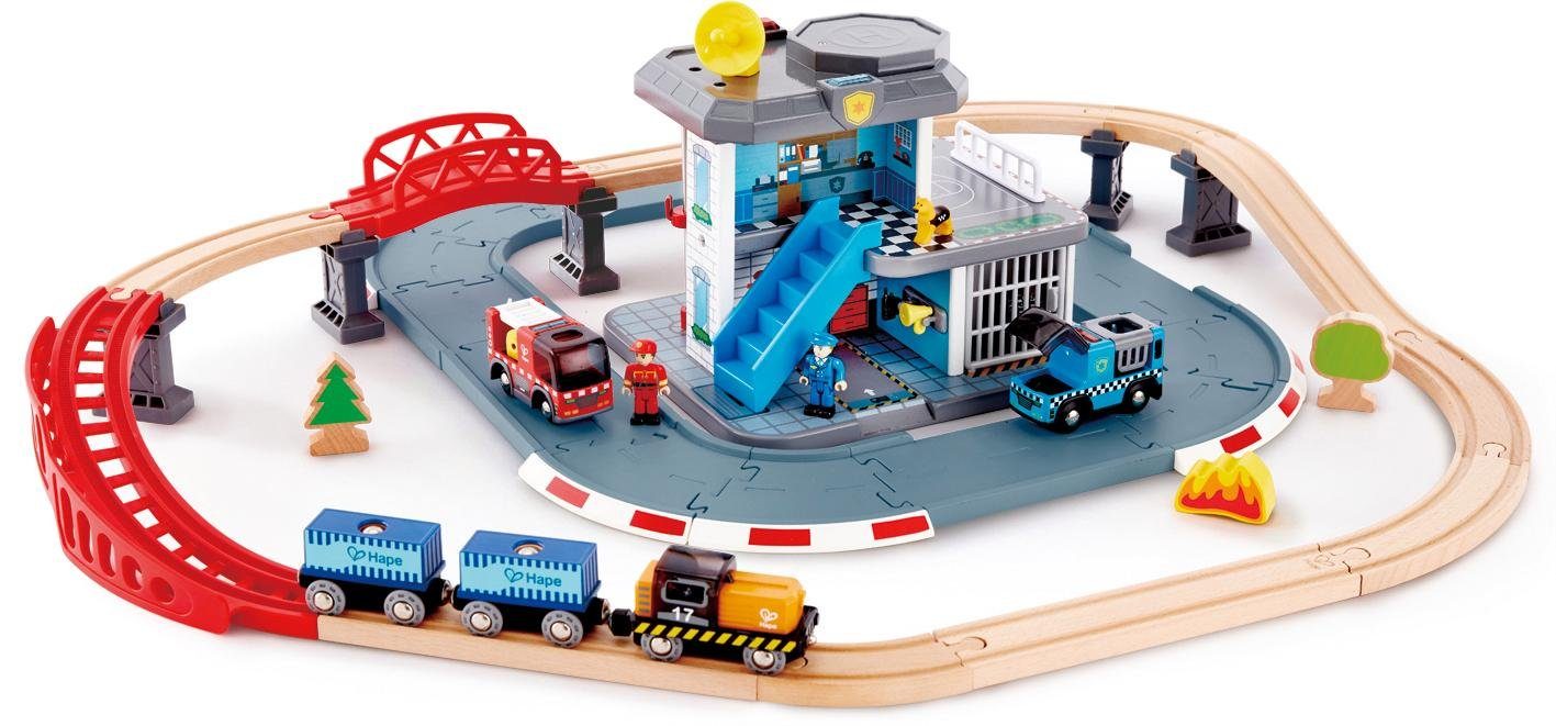 Image of Hape Spielzeug-Eisenbahn »Notfall Hauptquartier«, mit 2 Fahrzeugen mit Licht & Sound