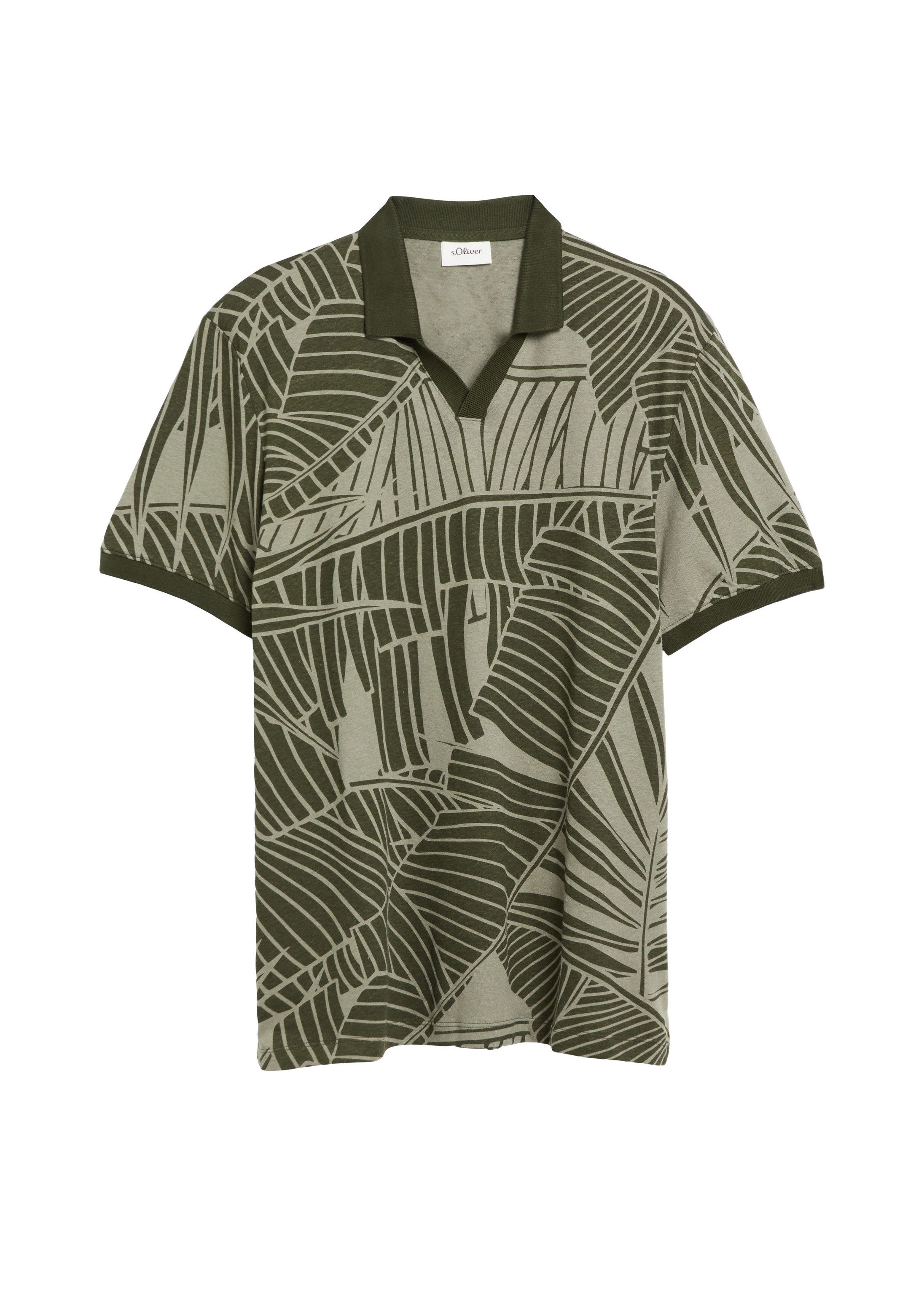 s.Oliver Kurzarmshirt Polo-Shirt Print-Poloshirt aus Baumwoll-Leinen-Mix