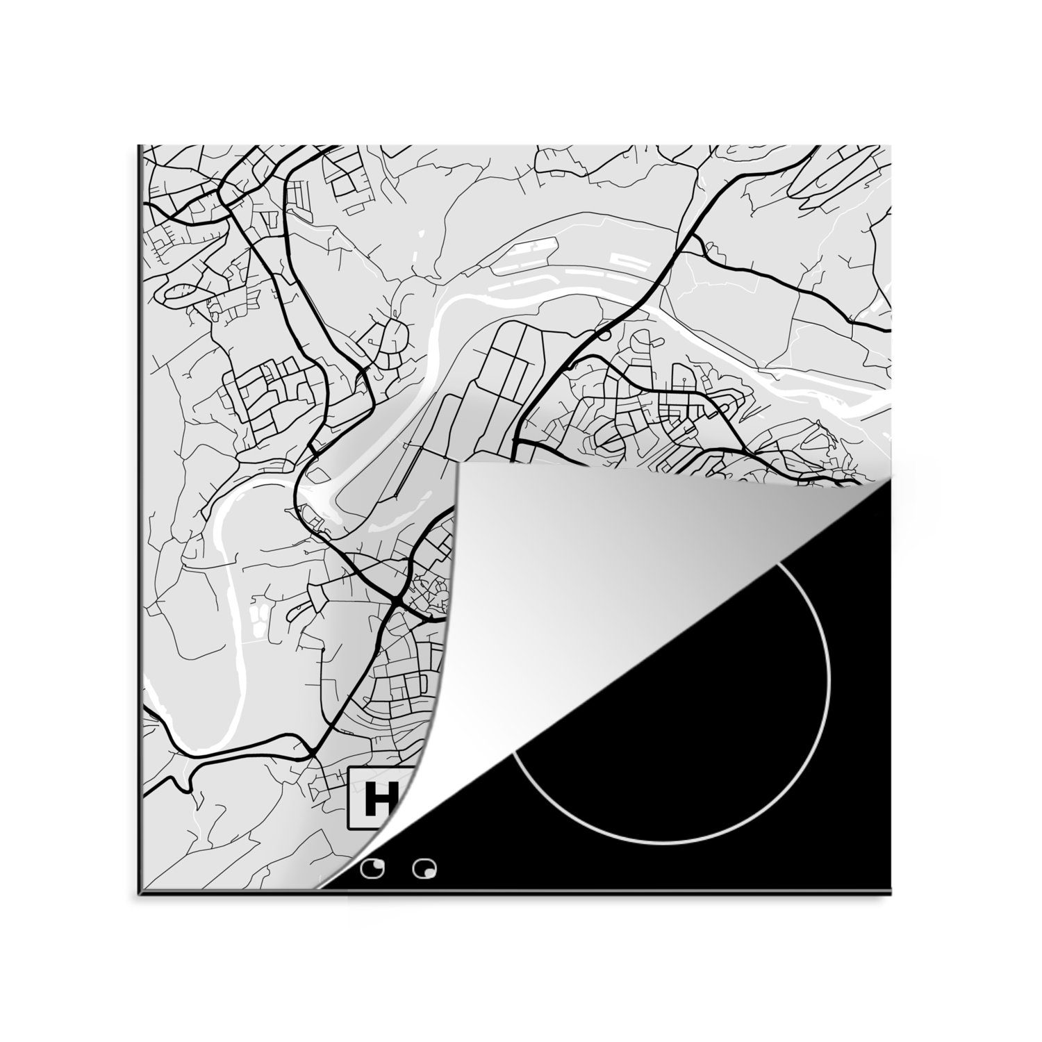 MuchoWow Herdblende-/Abdeckplatte Hattingen - Stadtplan - Karte - Deutschland, Vinyl, (1 tlg), 78x78 cm, Ceranfeldabdeckung, Arbeitsplatte für küche