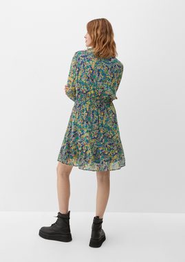 QS Minikleid Kleid mit Tunika-Ausschnitt Raffung, Smok-Detail