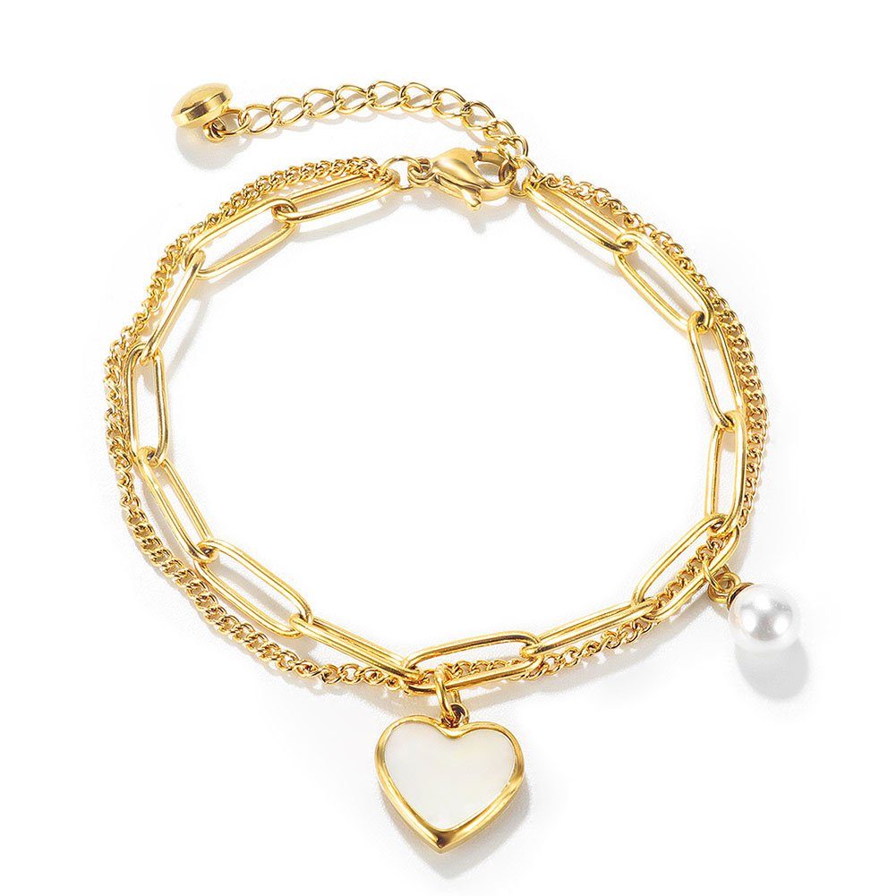 GLAMO Armband Damen Armband Edelstahl,Pfirsich Herz Perle,für Damen Mädchen Geschenk Gold