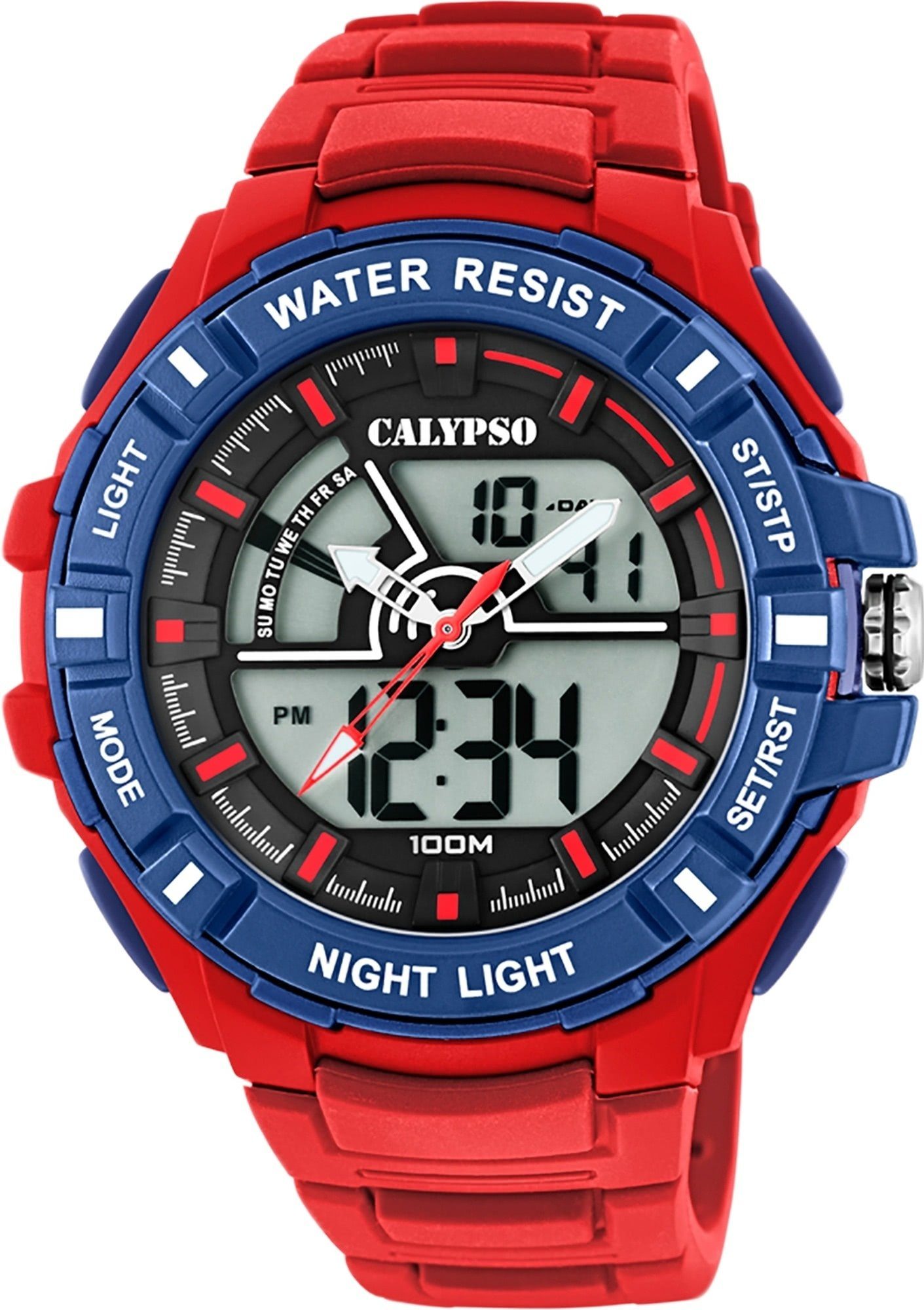 CALYPSO WATCHES Digitaluhr Calypso Herren Uhr K5769/3, Herren Armbanduhr  rund, Kunststoff, PUarmband rot, Sport