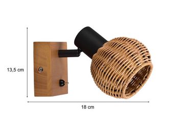 meineWunschleuchte Wandstrahler, ohne Leuchtmittel, innen, Lese-Lampe Bett, Holz - Lampe mit Rattan-Schirm, Natur/Schwarz