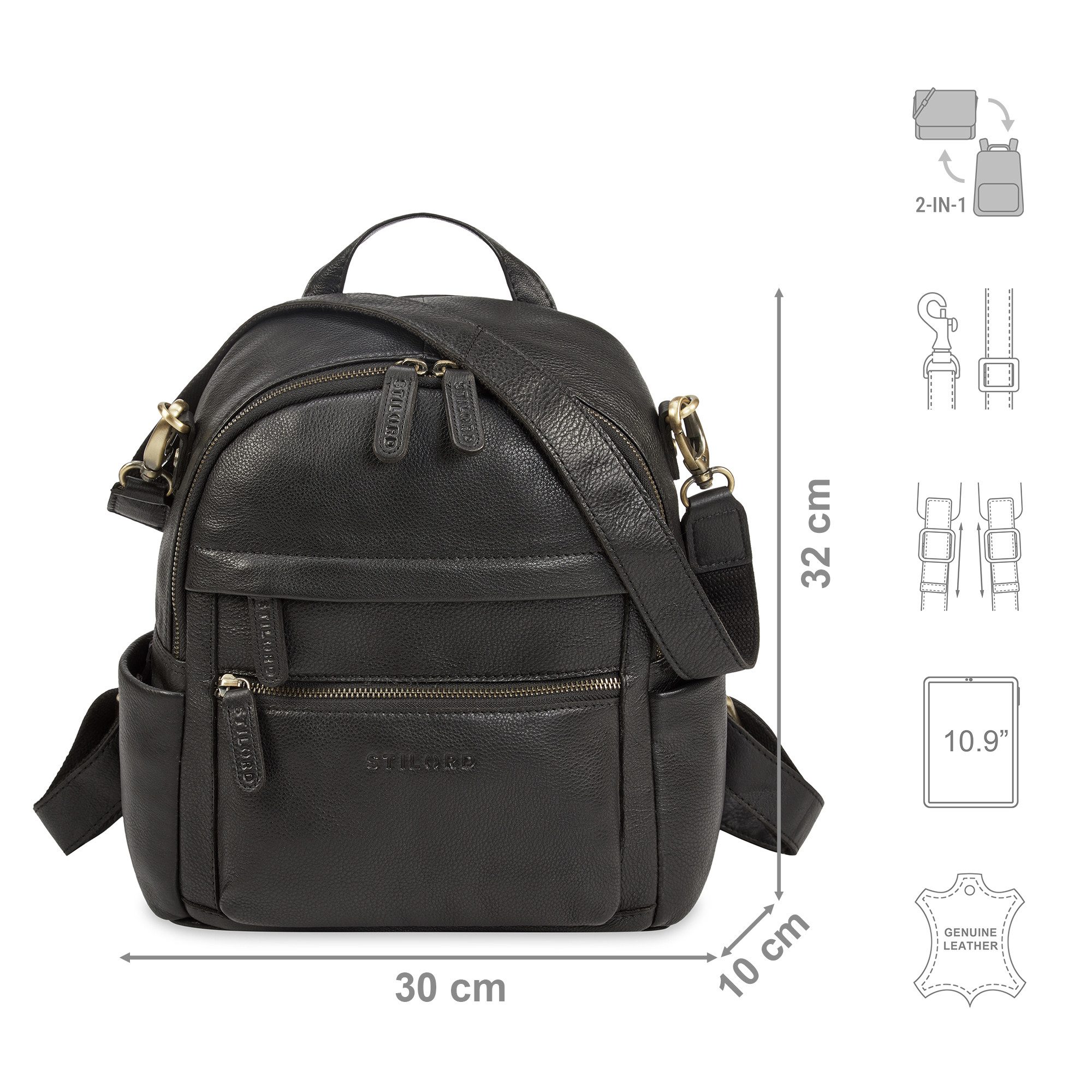 STILORD Cityrucksack "Regina" 2-in-1 Rucksack-Tasche 2 in 1 Damen Echt Leder Klein