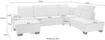 Places of Style Wohnlandschaft Cornwall U-Form, inkl. Sitztiefenverstellung, wahlweise mit Bettfunktion