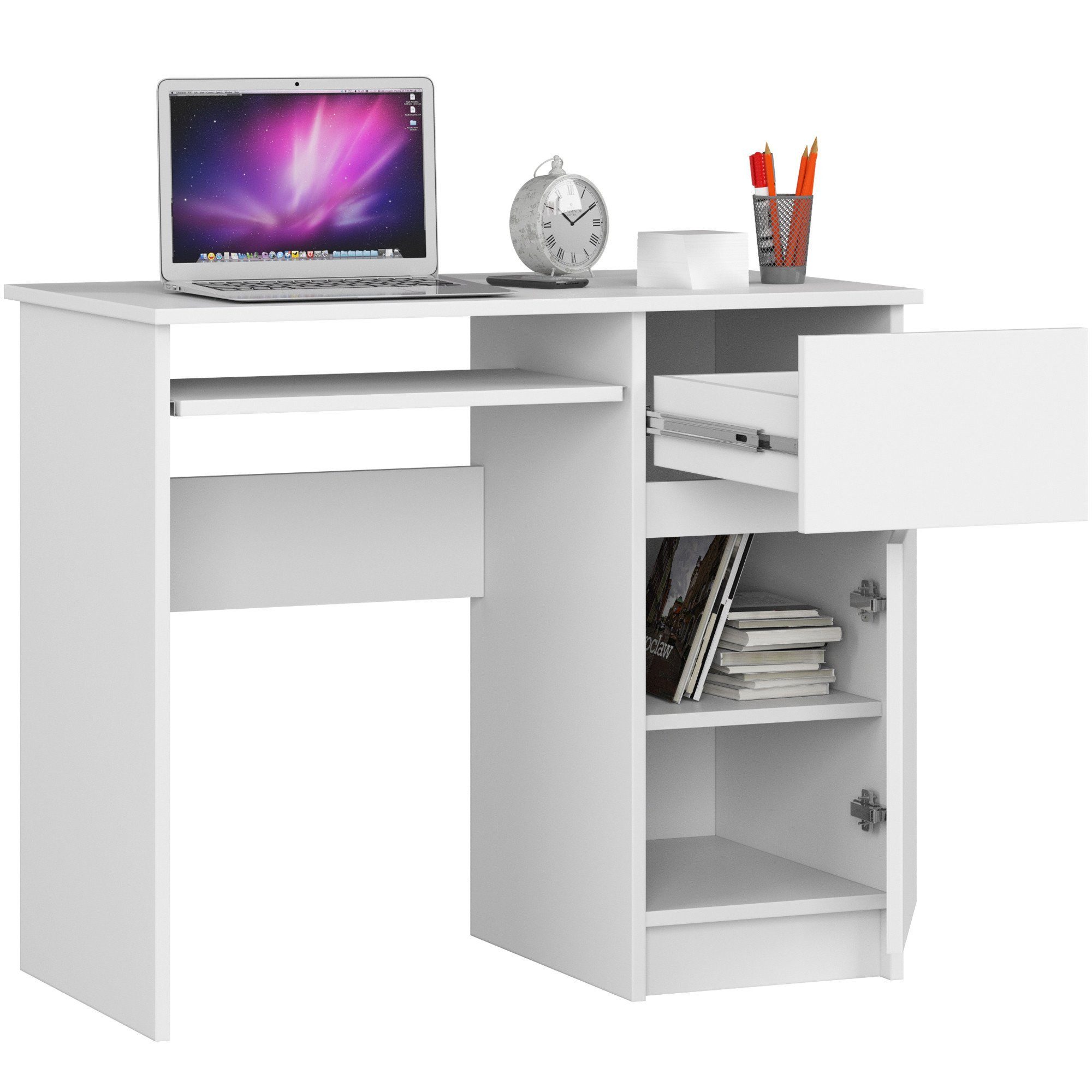 Raumhirsch Furniture Schreibtisch 90 cm Breite - Computertisch 90 cm Breite - Optimale Arbeitsfläche, Hochwertiges Laminat, Stauraum, elegantes Design, Selbstmontage