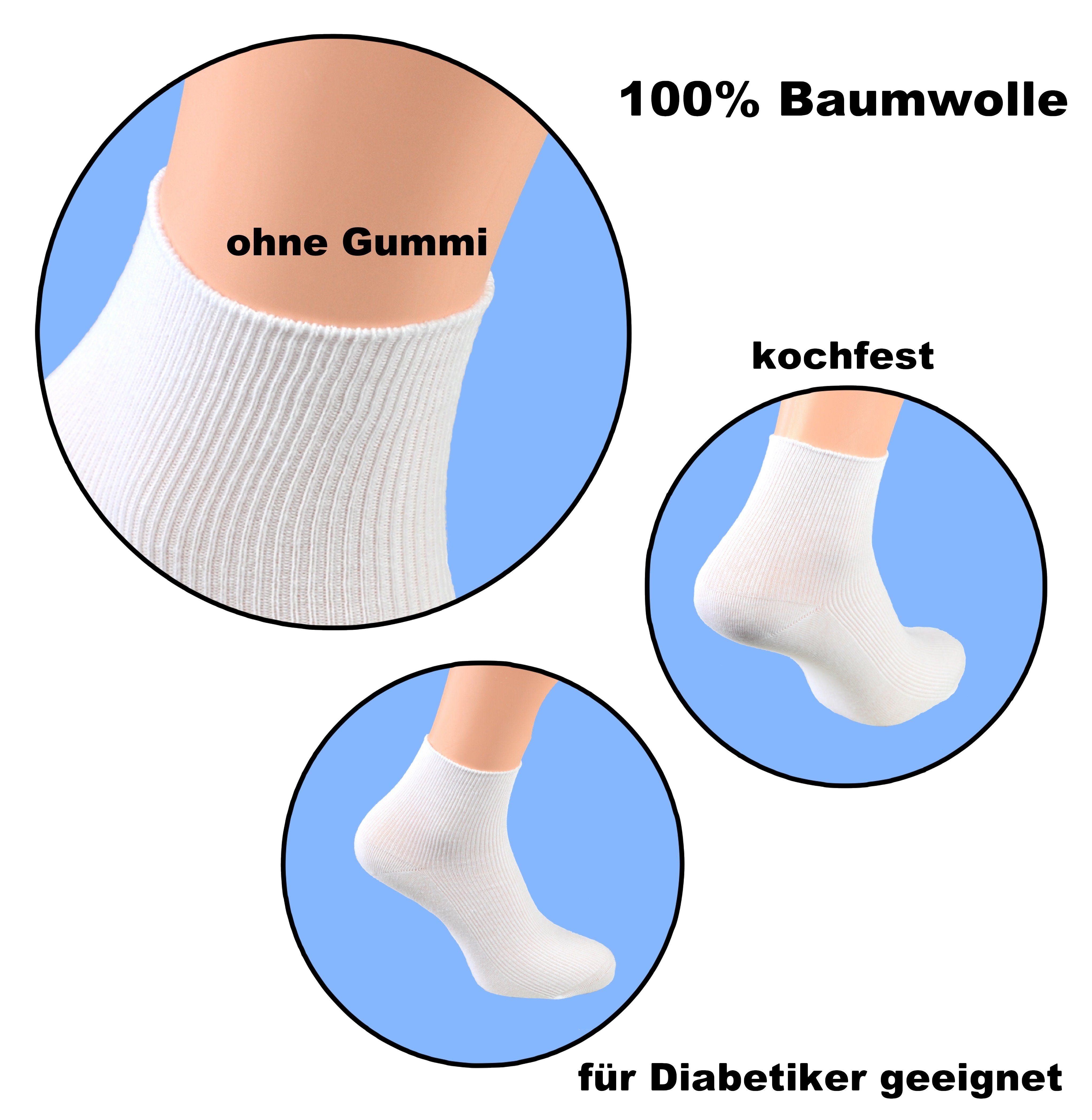 Cocain underwear Gesundheitssocken Kurze Socke ohne Gummi weiss Kurzsocken Arztsocken kein Gummi 100 Bw. (20-Paar) ohne einschneidenden Gummibund, handgekettelt