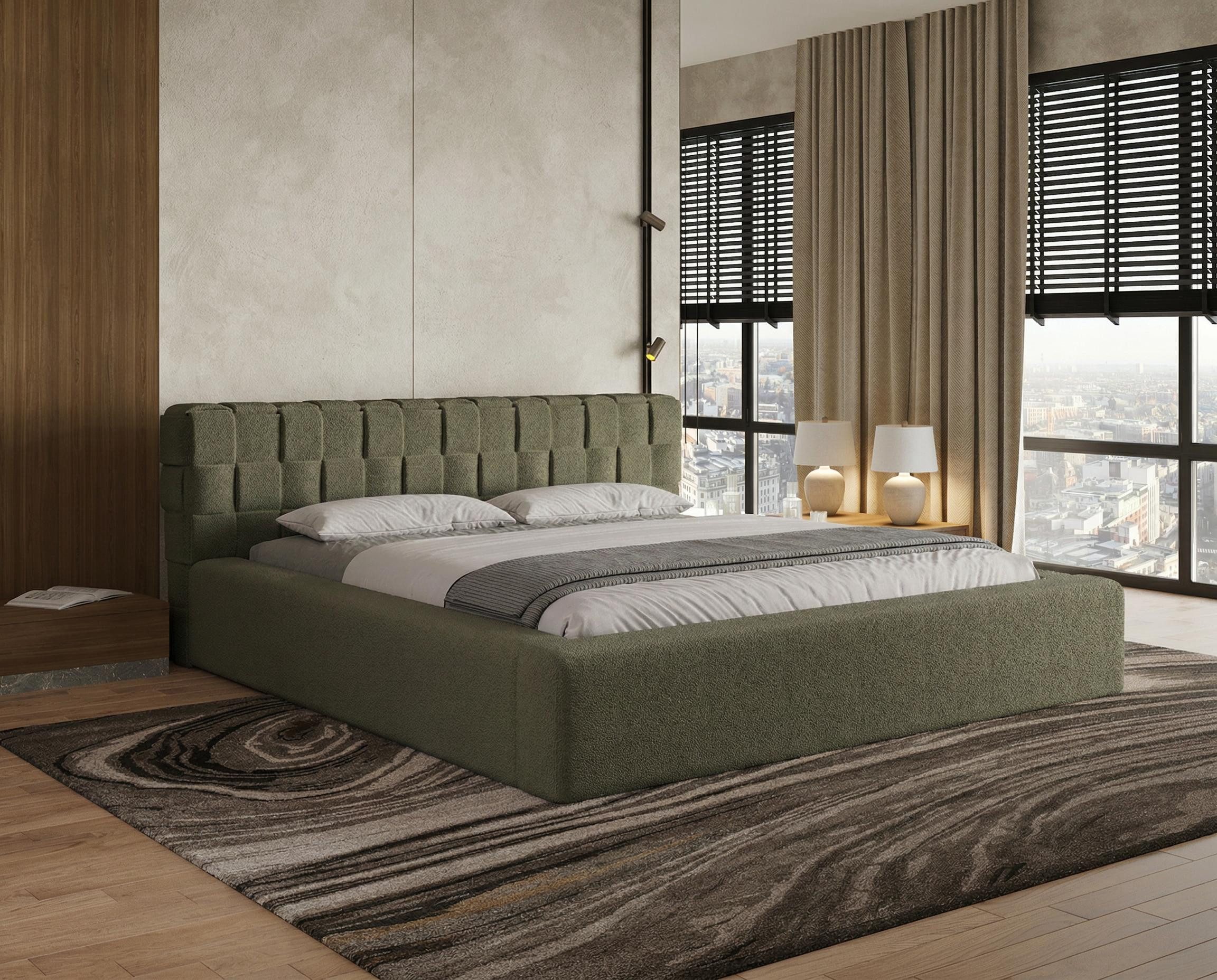 Chilly Möbel Polsterbett Bouclé Stoff mit Stauraum und Lattenrost Metallrahmen (Boxbett ohne Matratze in vielen Farben, 140x200 160x200 180x200 200x200cm), gepolstertem Kopfteil Bettkasten modern