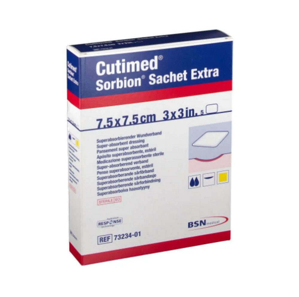BSN medical GmbH Wundpflaster CUTIMED Sorbion Sachet Extra Wundaufl.7,5x7,5 cm (Spar Set, 5 St., Schutz vor Wundinfektionen, Schmerzarmer Verbandwechsel), Ideal für empfindliche Haut